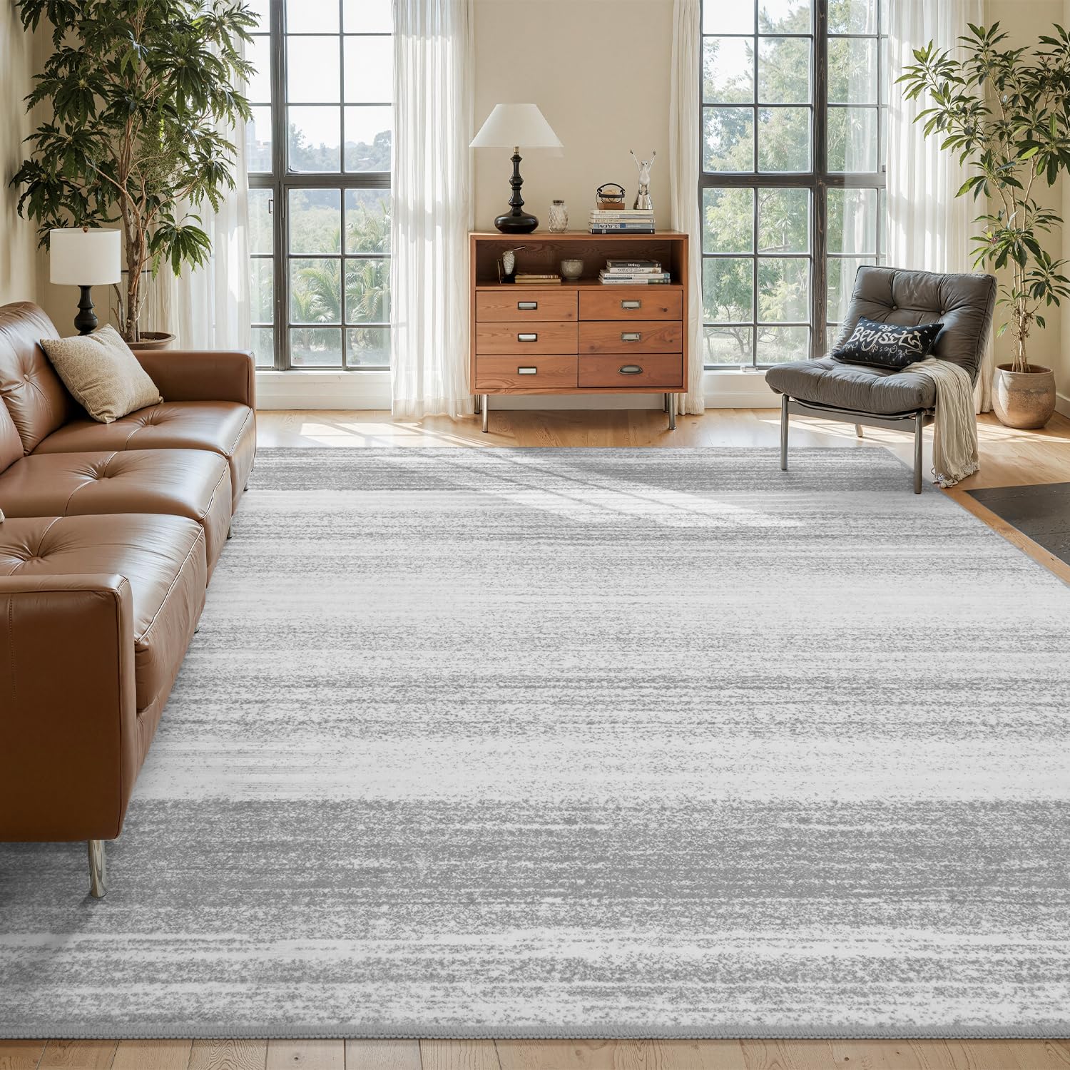Modern Abstract Area Rug 6x9 Rugs for Living Room Bedroom-Carpet Machine Washable Rugs for Bedroom Dining Room Living Room Rug- Contemporary Neutral Grey