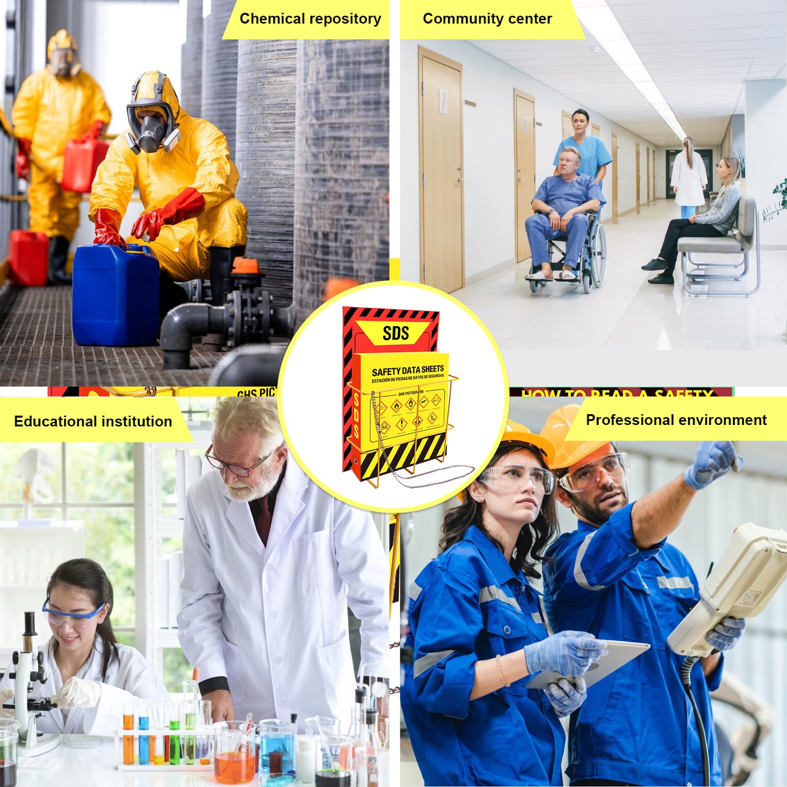 Lontcs MSDS SDS Binder and Wall Station Set,Yellow Heavy Duty 3 Inch Material Safety Data Sheet 3 Ring Binder with SDS Wire Rack and Display Sign,Chain,Safety Posters,MSDS Labels,Binder Wall Mount — Amazon image 6