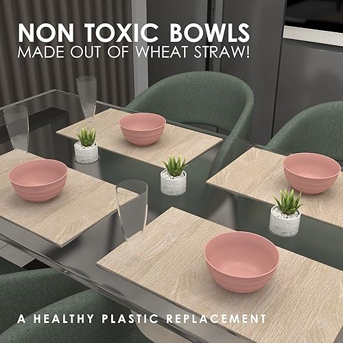 Miniatura 7 de DINETHICS Juego de 6 cuencos grandes de 60 onzas, cuencos de paja de trigo, cuencos irrompibles aptos para microondas - Cuenco grande para cereales