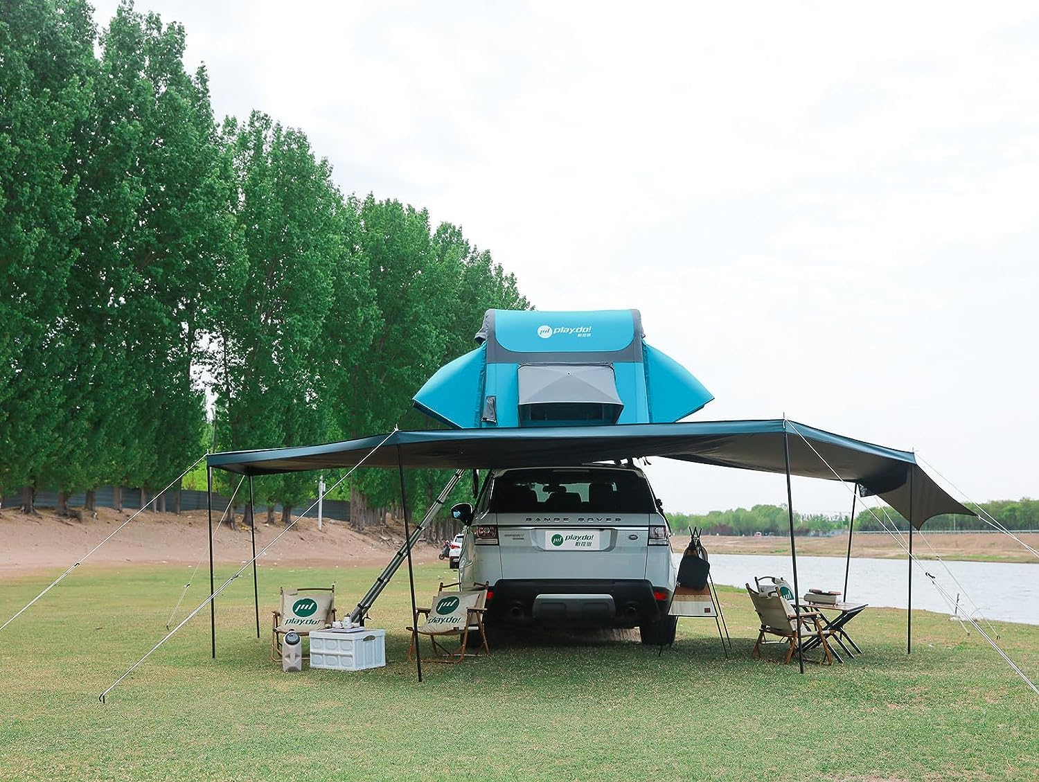 Tente Toit De Voiture ImperméAble Tente Gonflable Camping Tente Voiture Glamping 2 Portes 1 FenêTre 1 Lucarne 220x160x136cm pour 2 Personnes
