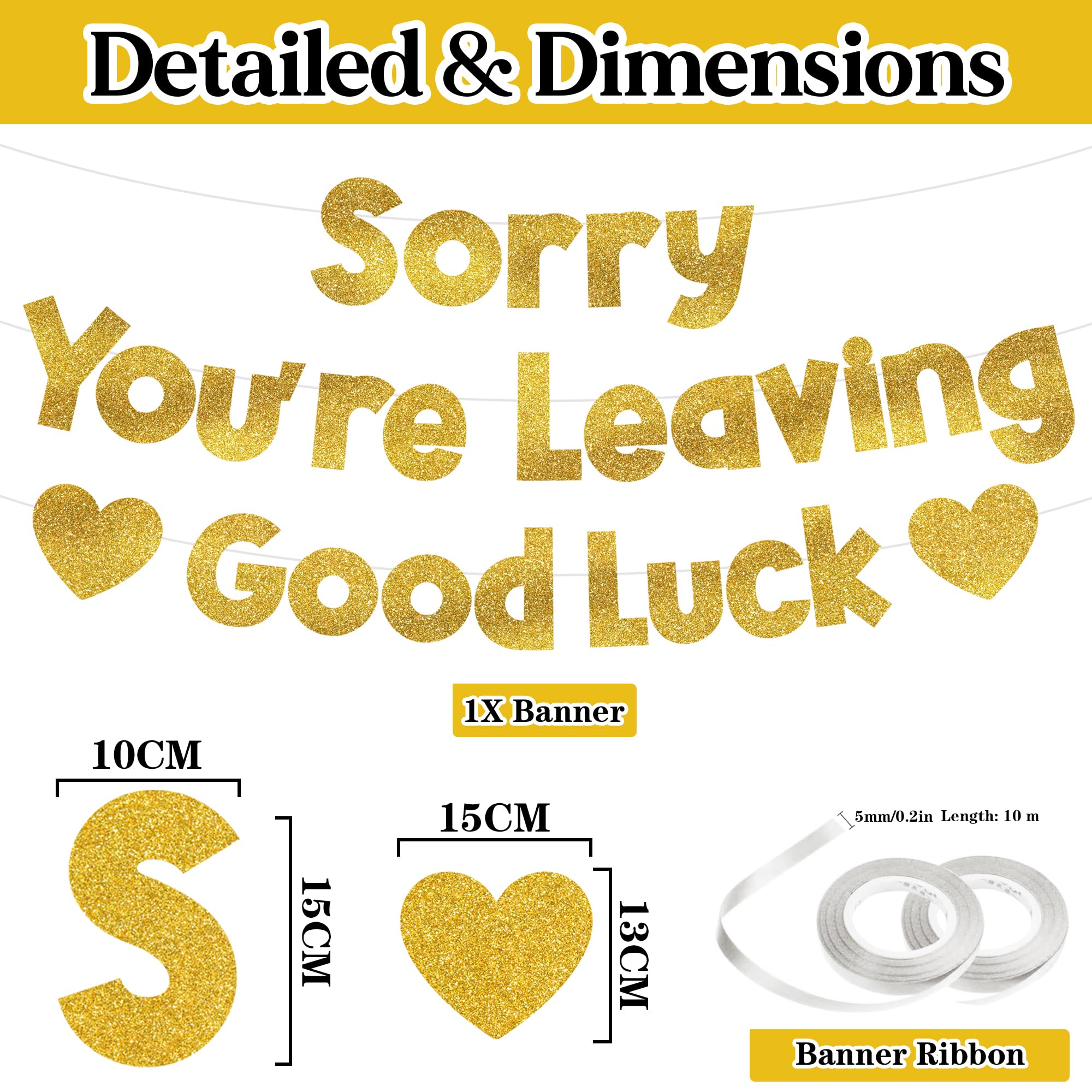 Sorry You are Leaving Banner Decorations, Gold Leaving Party Good Luck Farewell Banners Supplies - Image 2