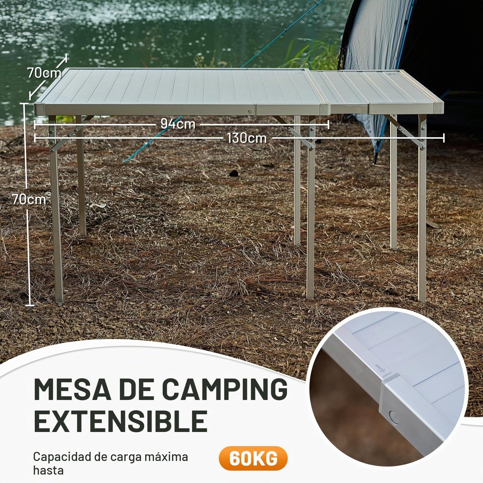 TIMBER RIDGE Mesa de camping plegable, altura ajustable, mesa plegable portátil para picnic, cocina, jardín, senderismo, viajes, 94 x 70 cm