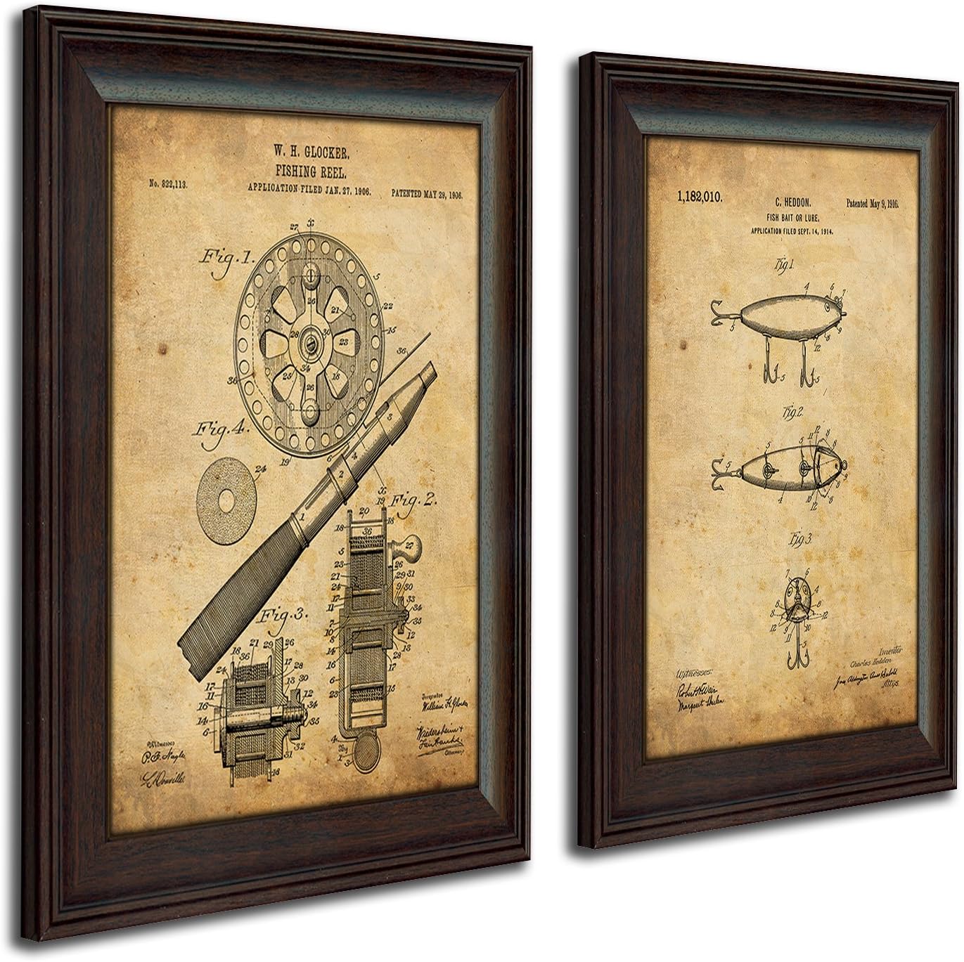 2 pc Framed Modern Patent Set - Fishing 14"x17" each
