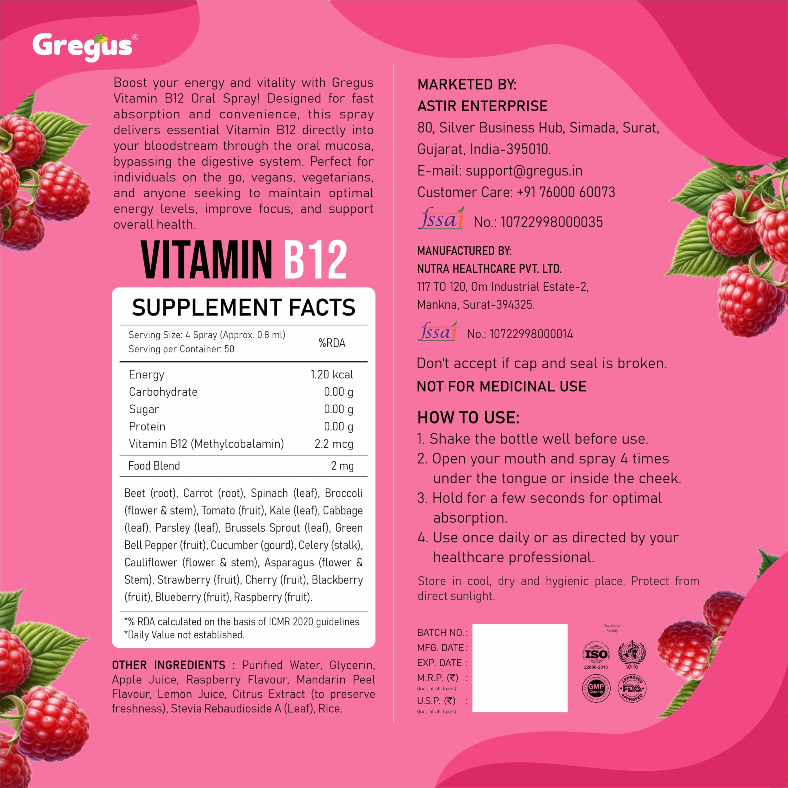 Vitamin B12 Oral Spray | Methylcobalamin B12 Spray | Fast Absorption Oral Supplement | Supports Energy Metabolism, Nervous System & Cognitive Function | Raspberry Flavour | Easy Daily Use 30ml (Pack of 1 ) — Amazon image 4