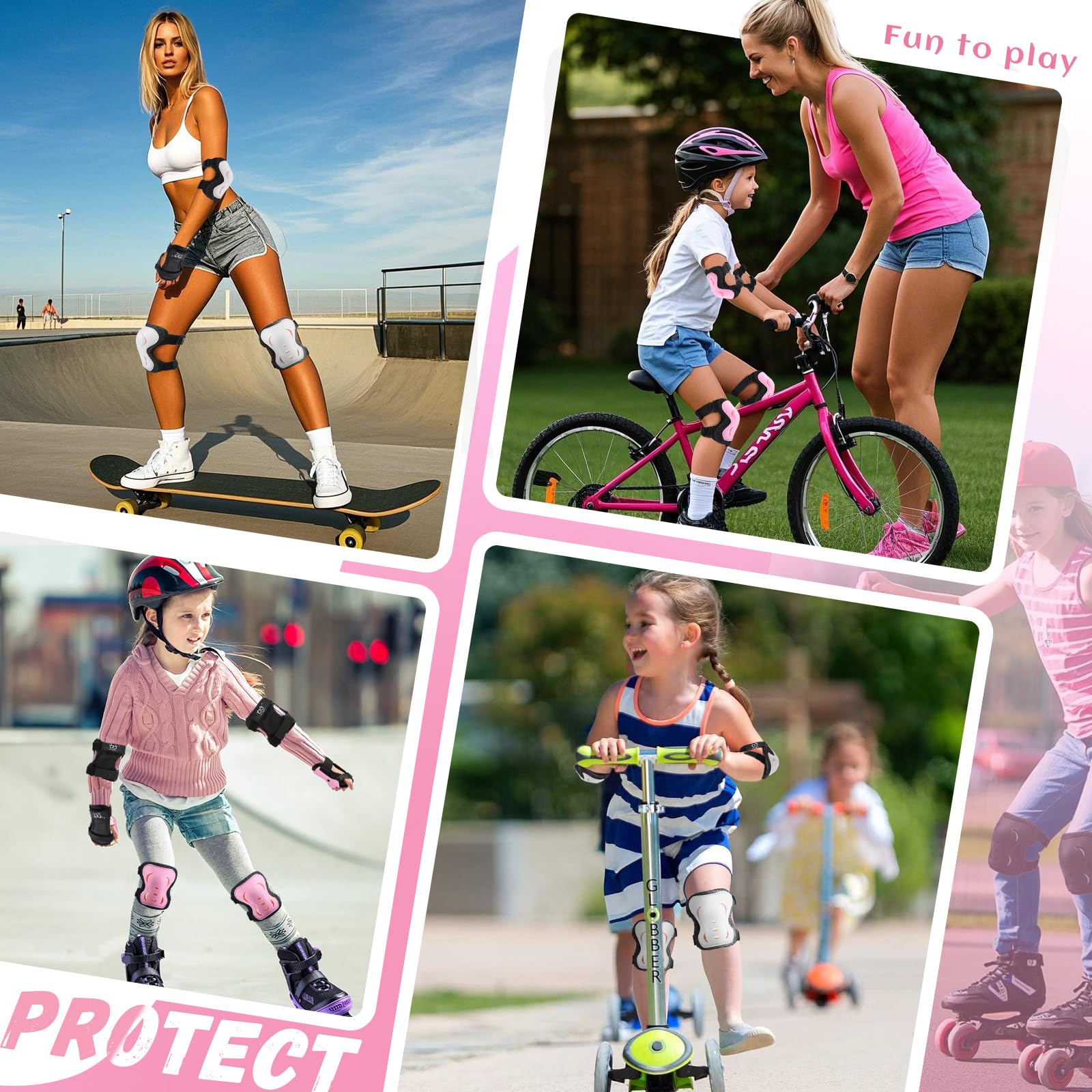 Knieschoner für Kinder, Jugendliche, Erwachsene, Ellenbogenschützer mit Handgelenkschoner, Schutzausrüstung, Set mit 6 Stück, für Rollerblading, Skateboard, Radfahren, Skaten, Fahrrad, Roller, Reiten,