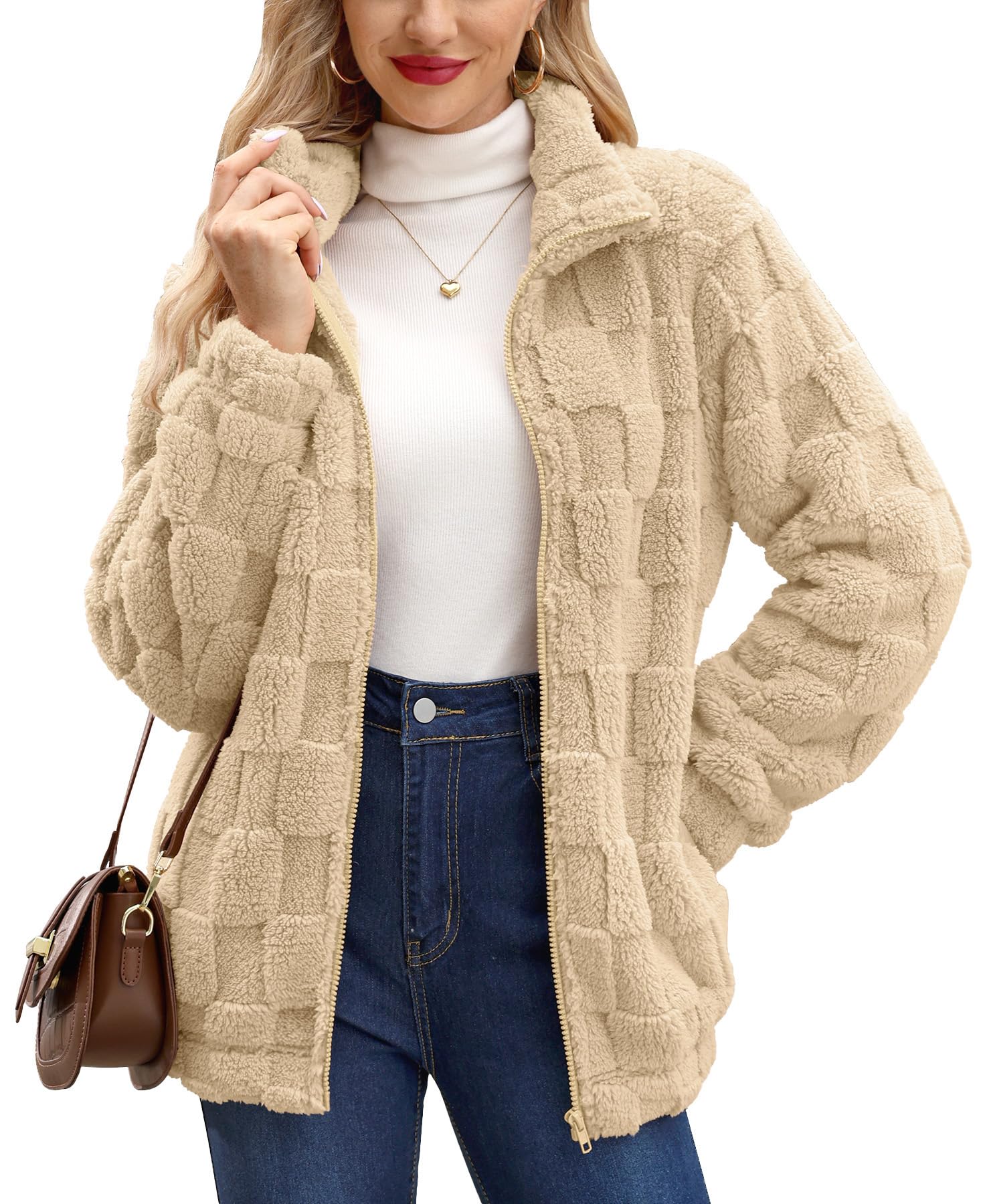 BesserBayWomen's Teddy Fleece Jacket Sweat Jacket Functional Winter Warm with Zips S-XXL