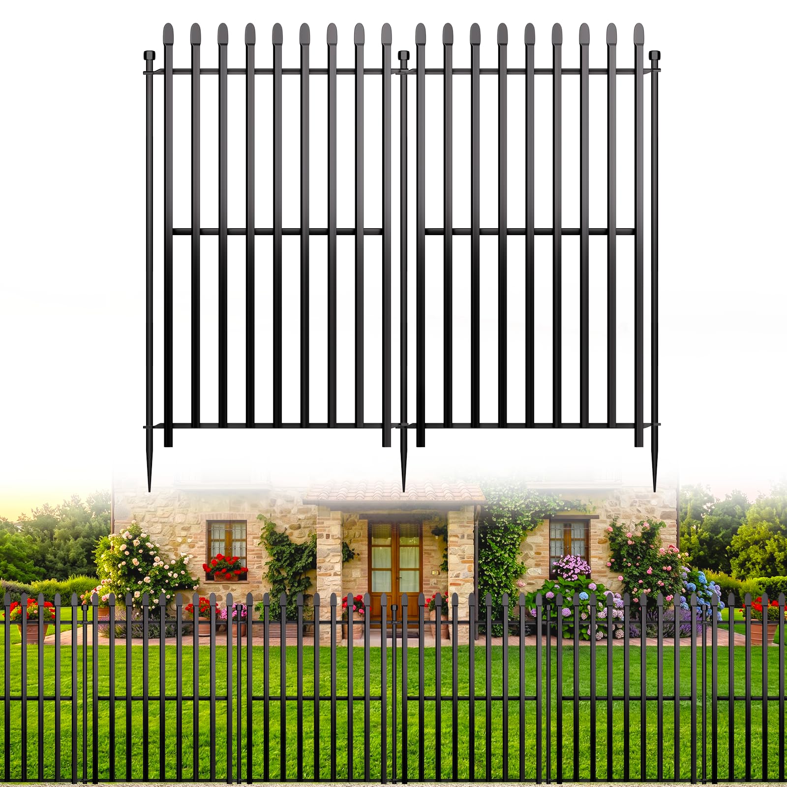 Gartenzaun, Metallzaun Paneele ohne Graben, Rostfreier Tierzaun für Außenbereich, Beetzaun für Garten, Terrasse, Beete und Landschaft