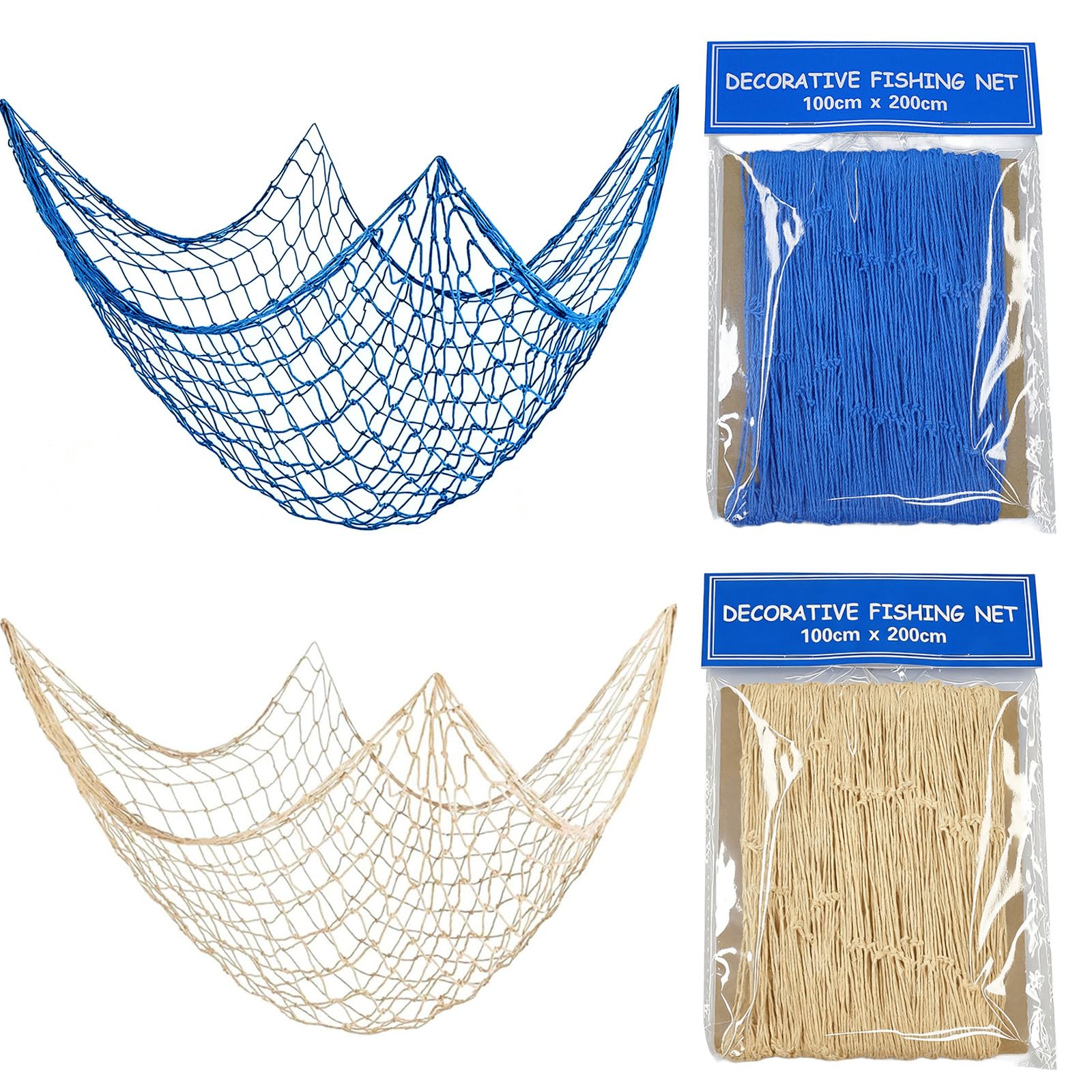 Aabdtyyd White And Blue 2Pcs Under The Sea Fishing Net, Nautical Pirate Party Decorations Mermaid Party Decorations For Wall Hanging & Table Cover, Ocean Theme Beach Coastal Room Crabbing Net Decor