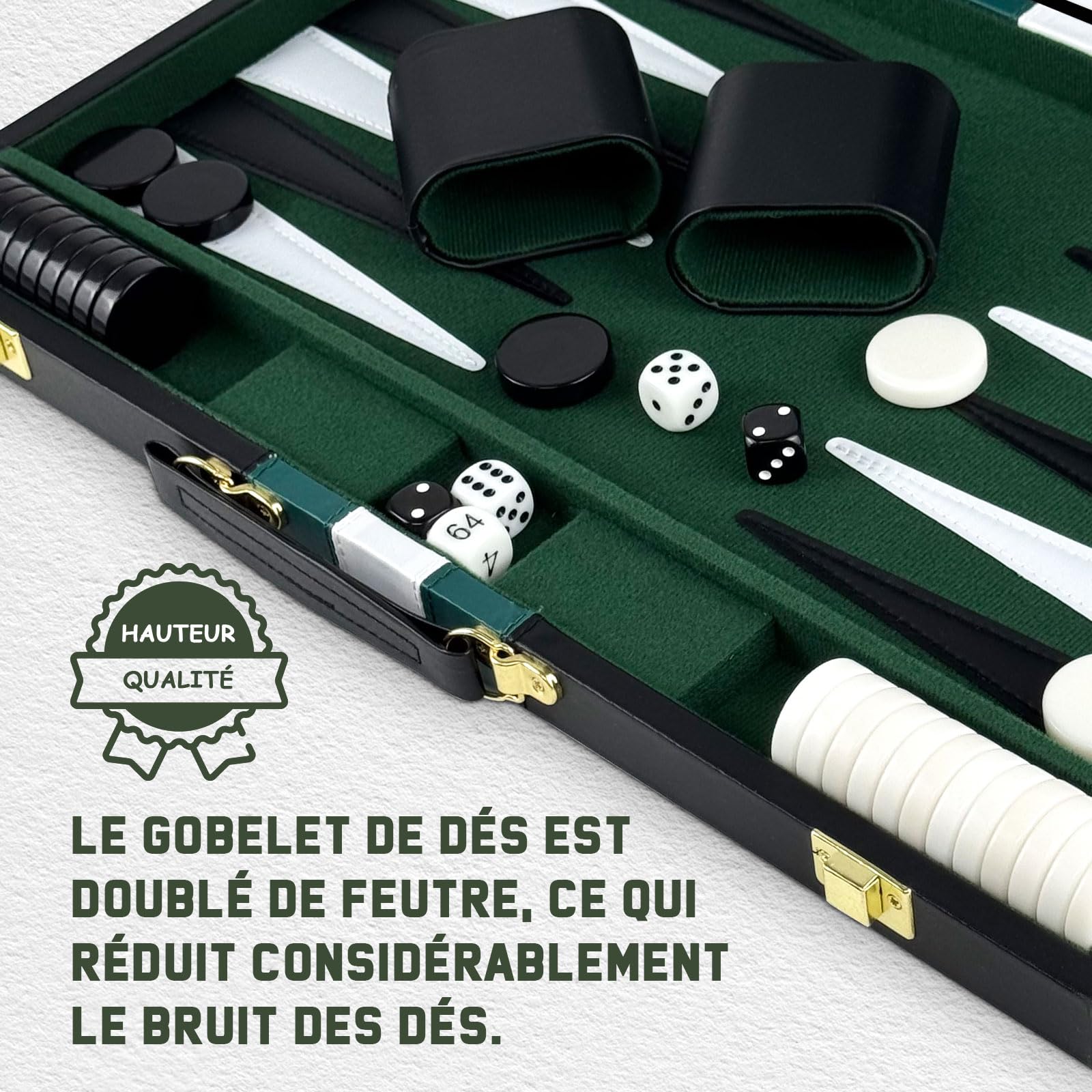 Backgammon Set, 15" Jeu de Backgammon Classique pour 2 Joueurs, Ensemble de Jeu de Stratégie Portable pour Adulte et Enfants (15 Pouces, Vert)
