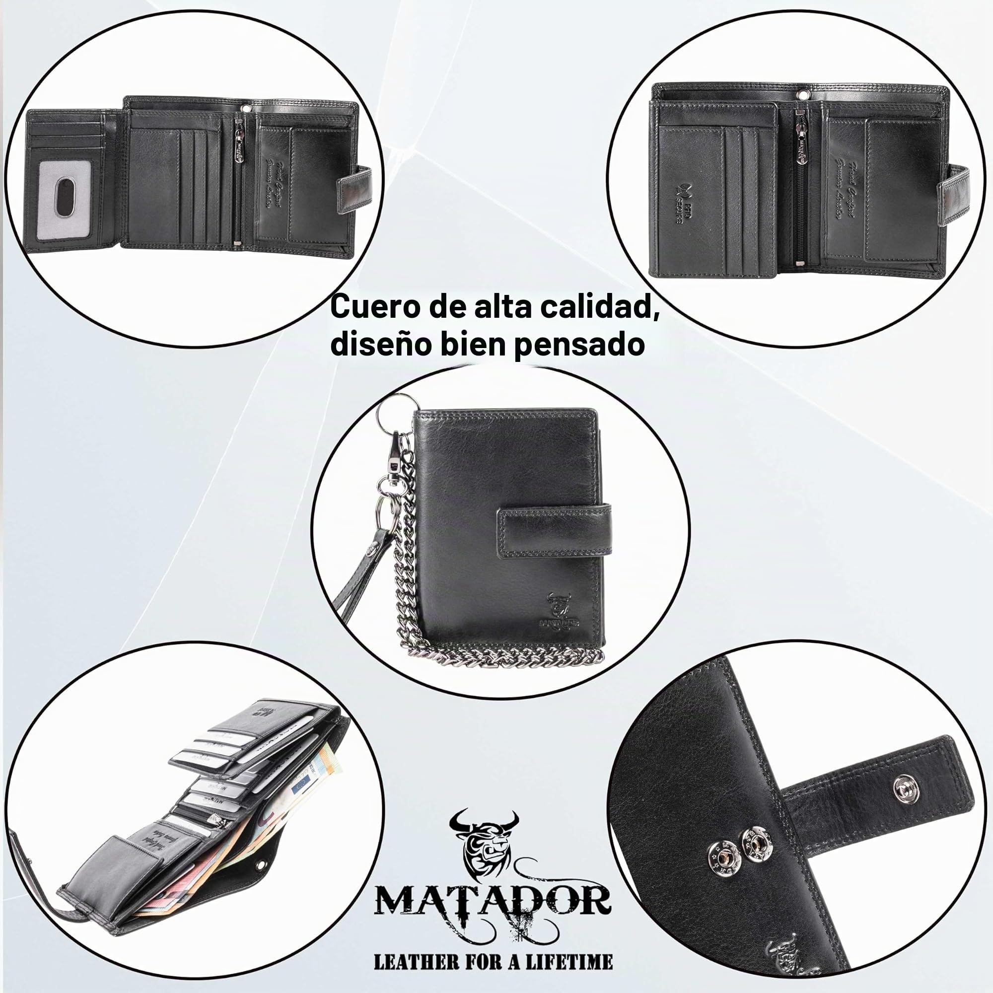 MATADOR® - Cartera para Motorista de Piel con Cadena certificada TÜV Protección RFID