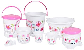 Nayasa Flora 8 Piece Plastic Bathroom Set, Pink