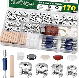170PCS Cam Locks for Furniture,3-in-1 Eccentric Hardware Wheels, Cam Lock Nuts and Cam Screws, Furniture Cam Lock Fasteners for Drawer Dresser Cabinet