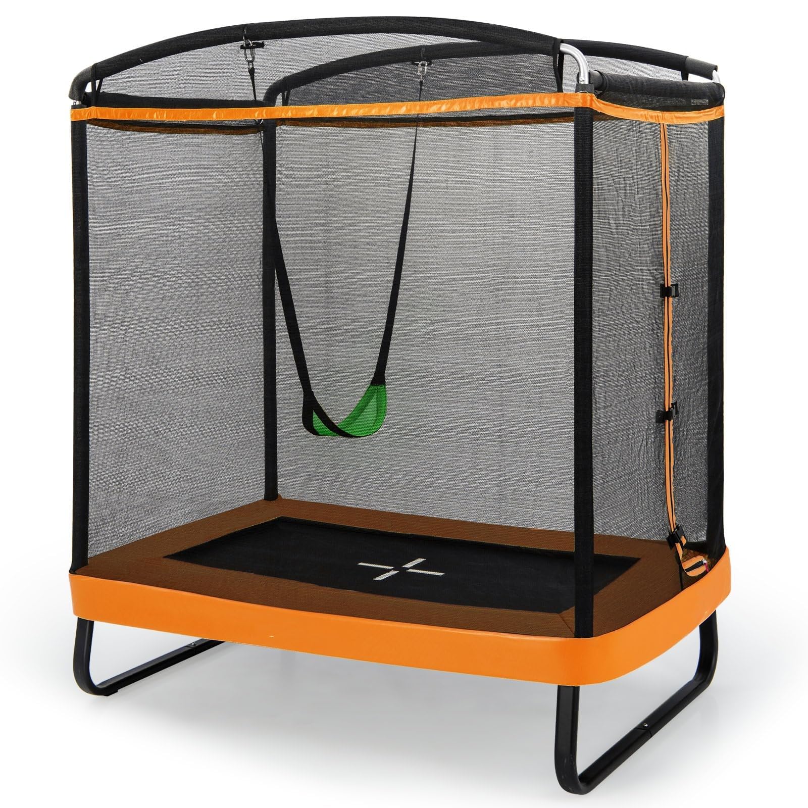 GYMAX 2 in 1 Trampolin, Freizeittrampolin mit Schaukel & Sicherheitsnetz, Kindertrampolin, Gartentrampolin, Outdoor-Trampolin für Kinder ab 3 Jahren, 190x122x210 cm