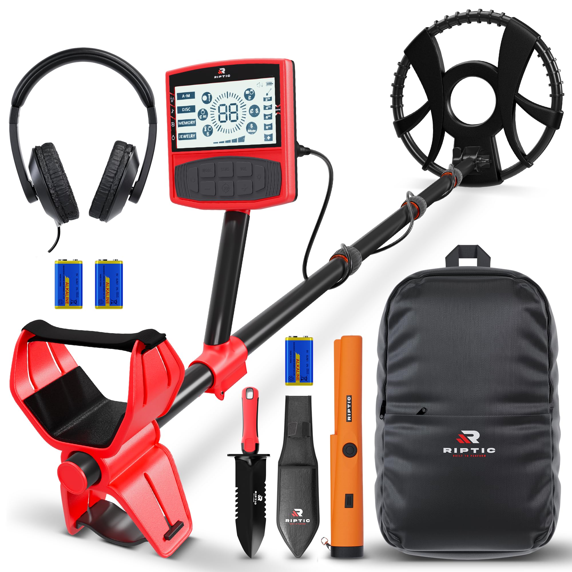 RipTic Metal Detector for Adults with Pin Pointer - Waterproof Metal Detector, Pinpointer with 5 Modes, Headphones, Bag, Dagger,Adults Professional,