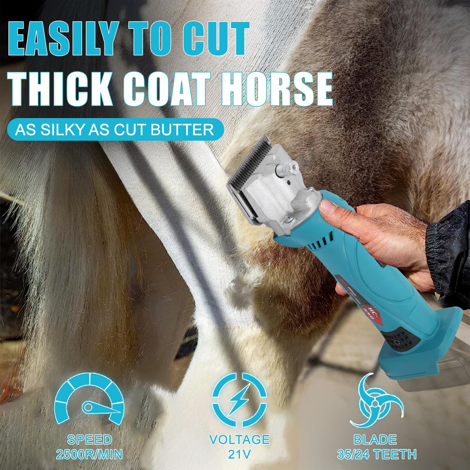 Roadtime Esquiladora Caballos Compatible con makita 18v batería,2500 PRM/MIN Profesional Maquina pelar Caballos para Ovejas Ganado Animales con motor potente, Control de 6 velocidades (Sin batería)