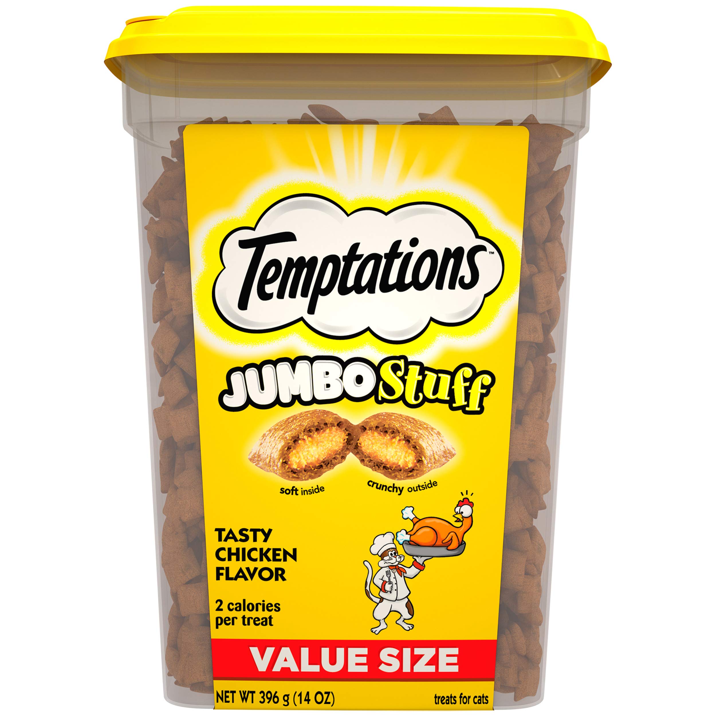 TEMPTATIONS Jumbo Stuff Crunchy and Soft Cat Treats, 14 oz. Tub