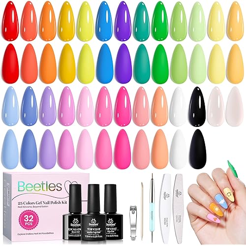 Beetles Summer Gel Polish Set - Doodle Dreams Collection, 25 Summer Colors Neon Rainbow Bright Gel Polish Green Blue Purple Pink Nails with Base Glossy Matte Top Coat UV LED Soak Of Gifts for Women