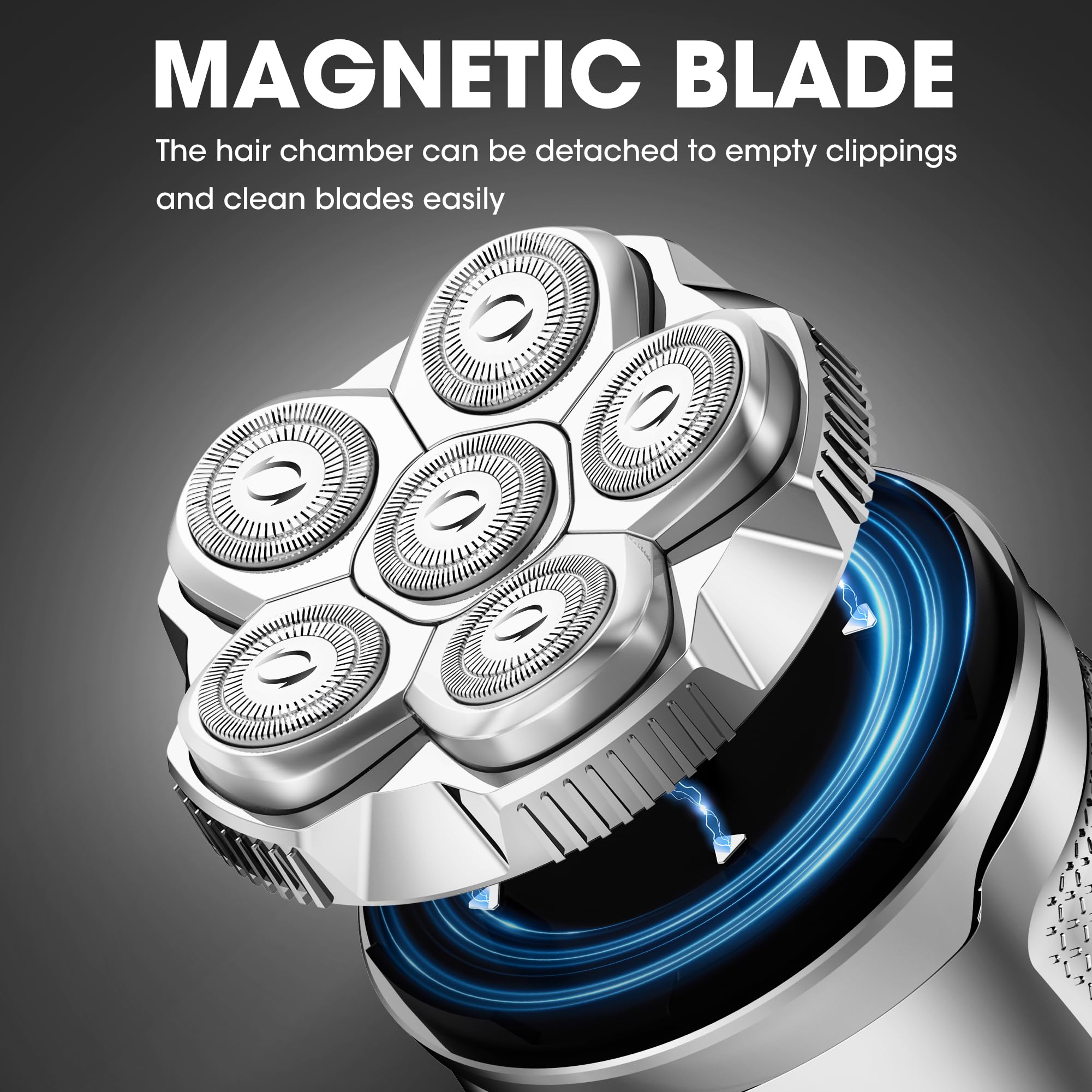 Karrte Afeitadoras de cabeza para hombres calvos, maquinilla de afeitar eléctrica magnética 6D con motor de alta velocidad de 2 engranajes para un afeitado rápido, IPX6 impermeable, hipoalergénica