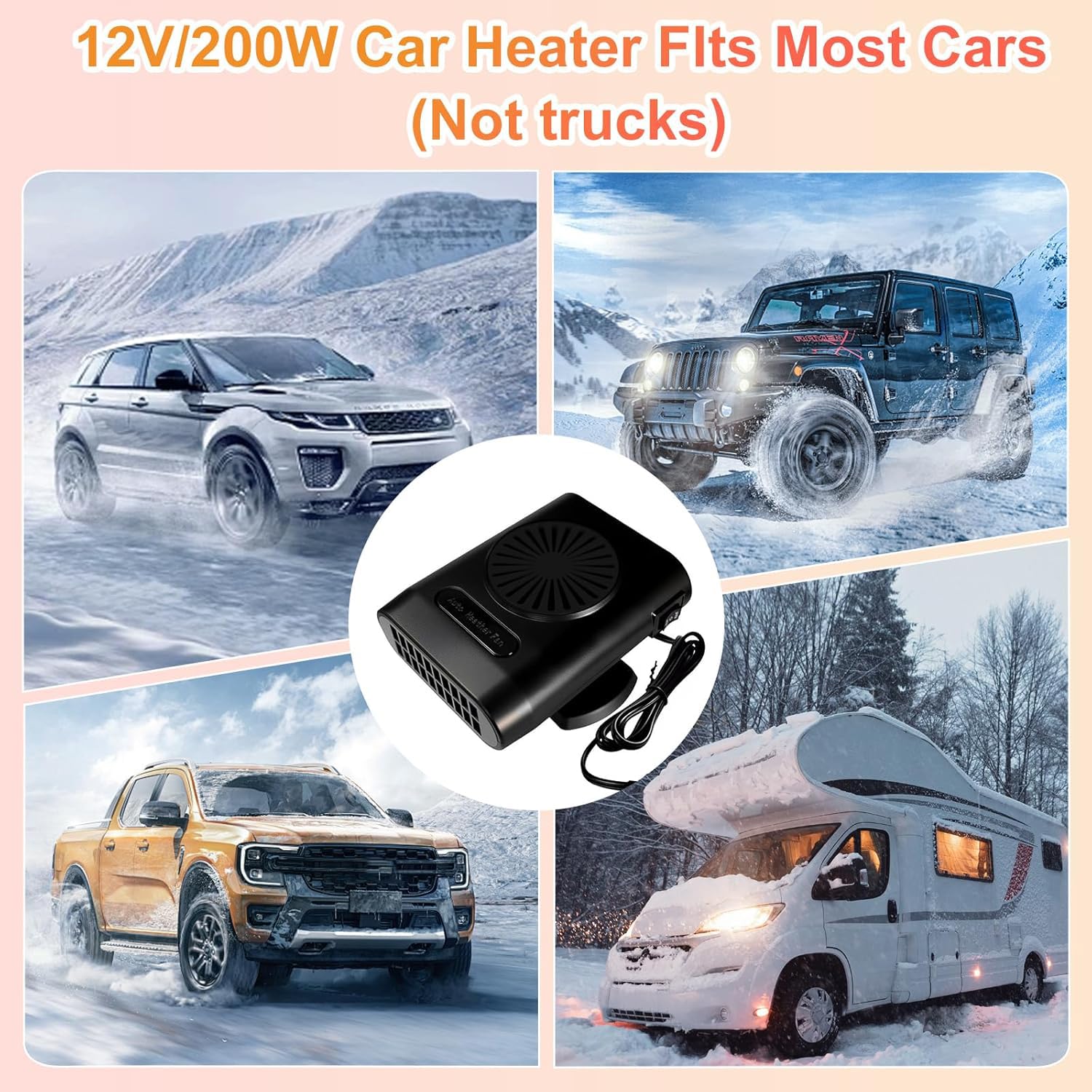 Riscaldatore per auto, sbrinatore portatile per parabrezza da 12V 200W, riscaldatore per parabrezza per auto 2 in 1 per un riscaldamento rapido, che può essere collegato all'accendisigari dell'auto