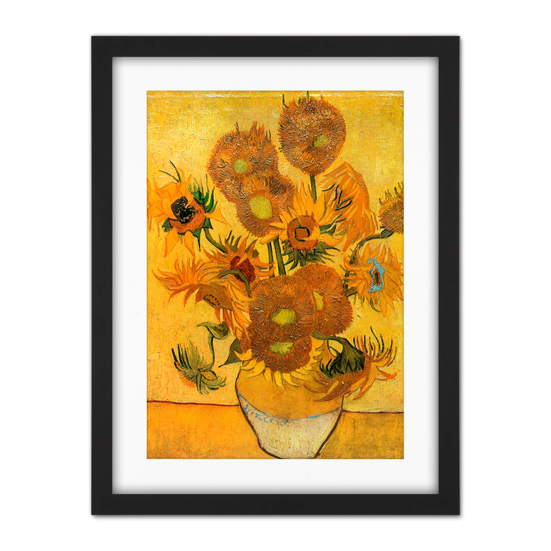 Wee Blue Coo Van Gogh Still Life Fifteen Sunflowers Vase Artwork Framed Wall Art Print 18X24 Inch