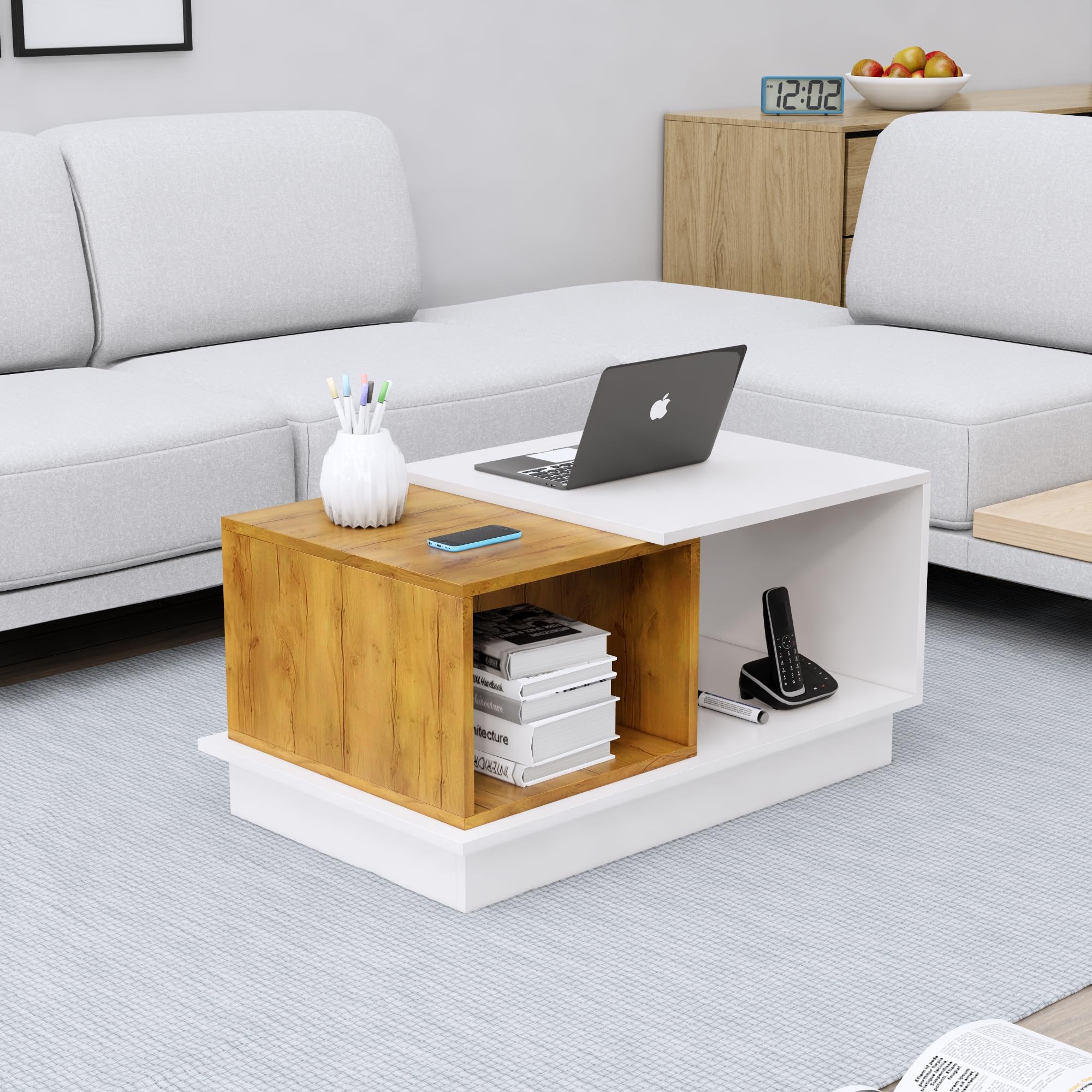 Bniture Coffee Table, Centre Table with Storage & Open Rack 