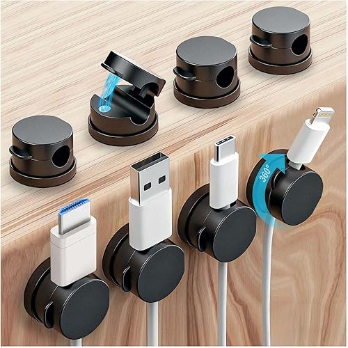 OneLeaf Paquete de 8 clips magnéticos fuertes giratorios de 360 para mesita de noche, soporte de cargador de teléfono con bloqueo 1S, clips