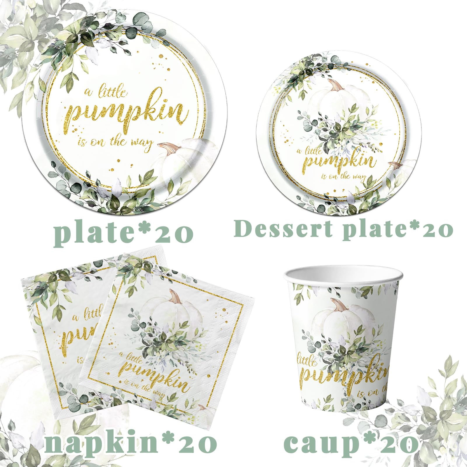 Haooryx Kürbis Baby Shower Set - 105 Teile Gelb-Grün Tischdeko