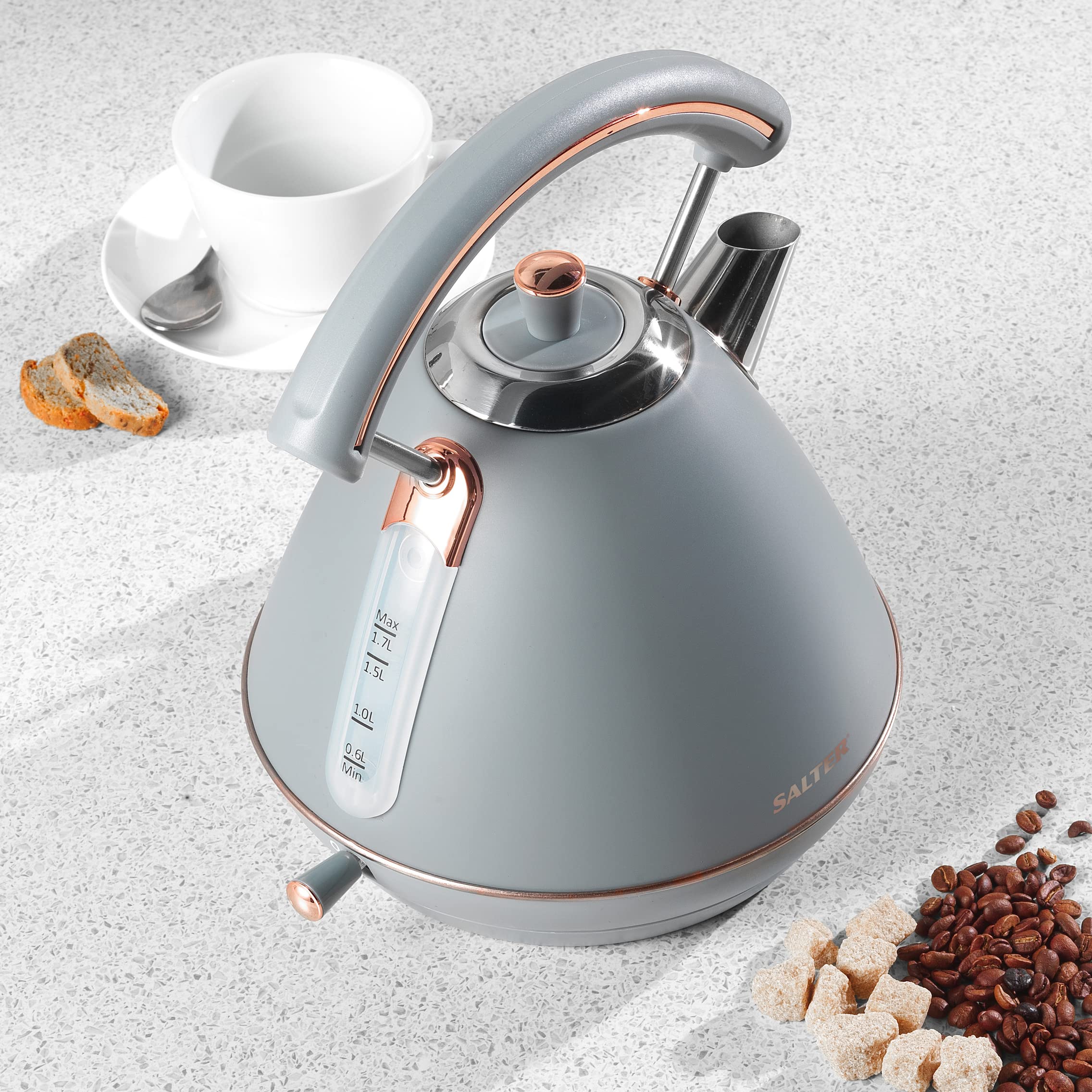Salter EK3643GRG Pyramid Kettle. 1.7 Litre, 3000W, Grey/Rose Gold