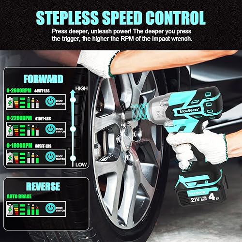 Miniatura 4 de Kit de llave de impacto inalámbrica, pistola de impacto de 12, pistola de impacto de 21 V, sin escobillas, par de torsión de alta velocidad de 445