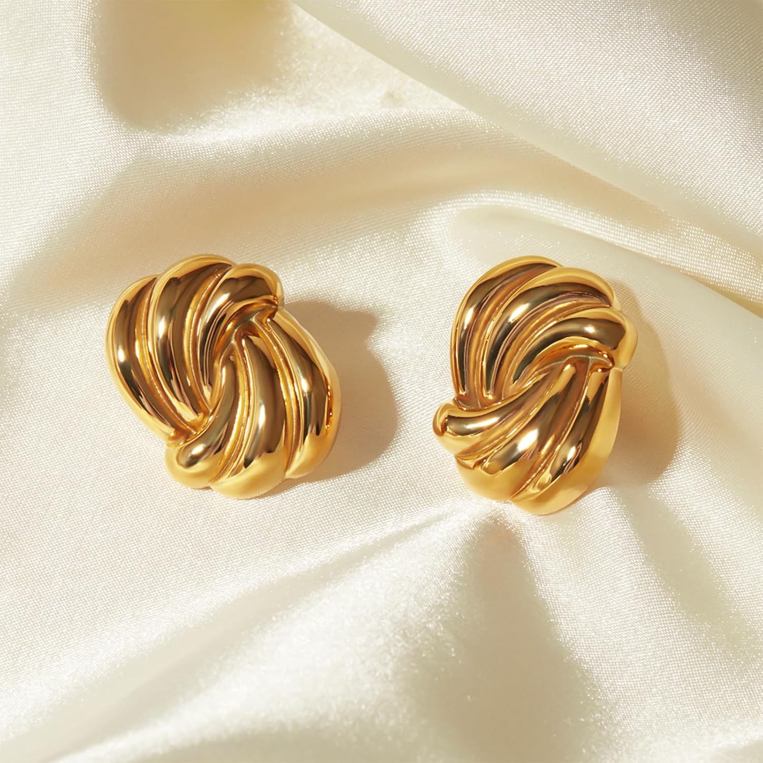 Chunky Gold Earrings for Women 18K Gold Plated Statement Earrings Trendy Minimalist Large Chunky Gold Studs Earrings - Image 5