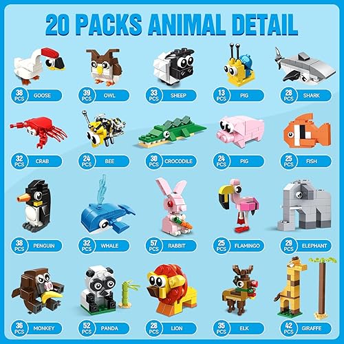 Miniatura 5 de HOGOKIDS Recuerdos de fiesta para niños – Paquete de 20 bloques de construcción de animales para regalos de Pascua, bolsas de regalo, relleno de