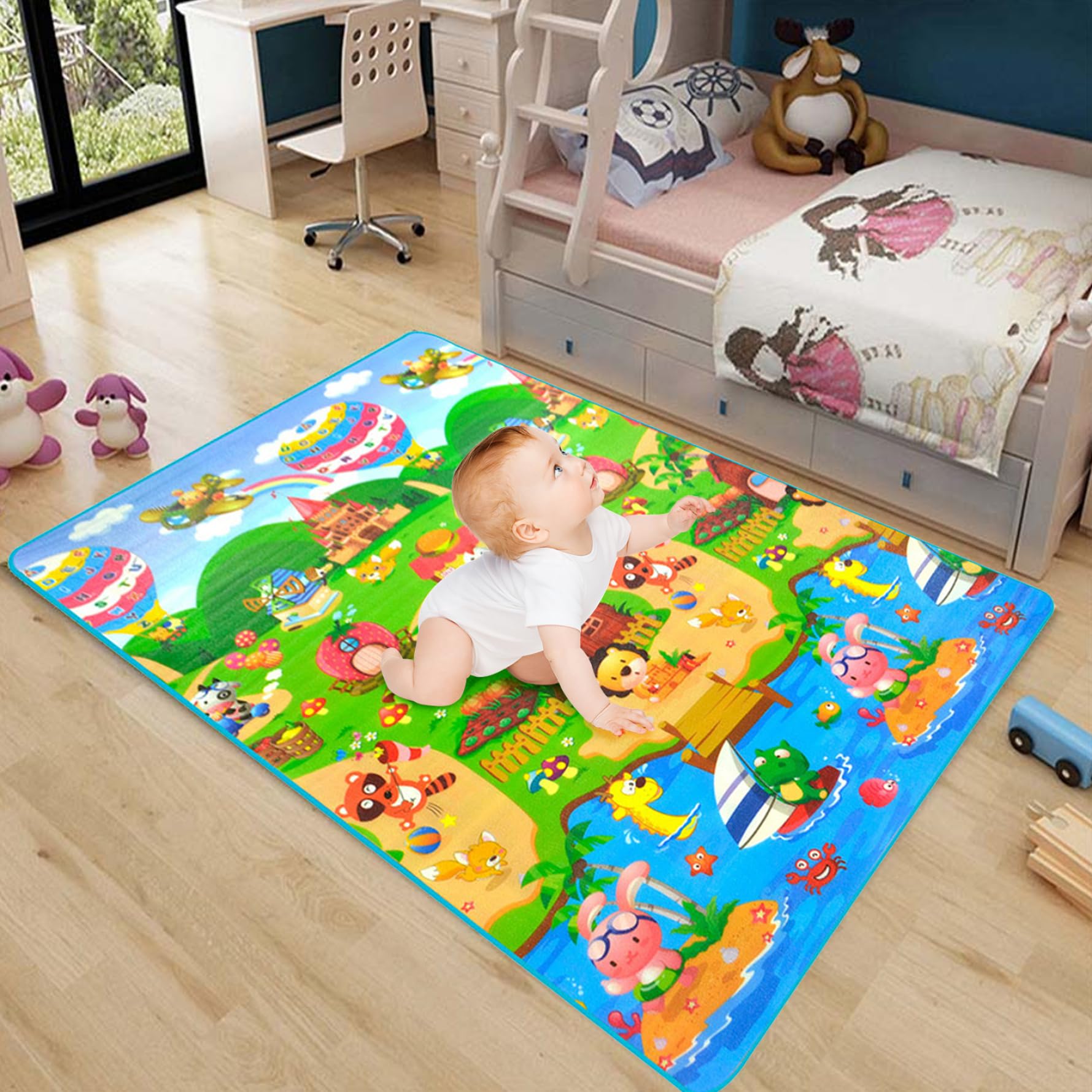 Baby Play tappetini per il pavimento 120x180x0.5 cm bambini che strisciano educativo playmat a 2 forme di alfabeto a 2 lati che apprendono i tappeti per la sala giochi per bambini piccoli.