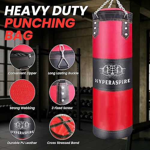Miniatura 3 de Saco de boxeo para adultos, bolsa de boxeo de piel sintética de 47.2 in con forro de espuma, bolsa con gancho de techo de cadena, envolturas de mano