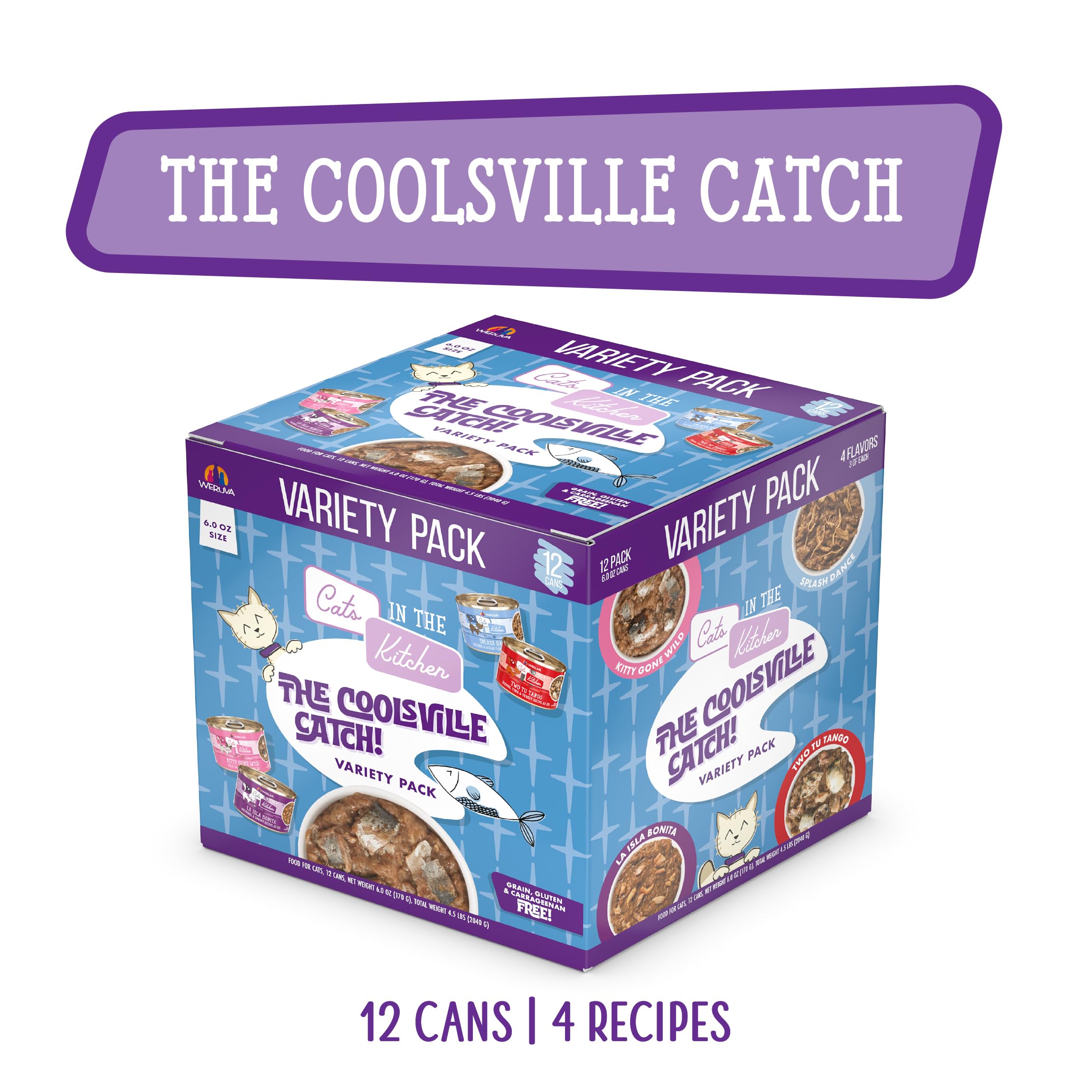 Weruva Cats in The Kitchen, The Coolsville Catch! Variety Pack, 6oz Can (Pack of 12)