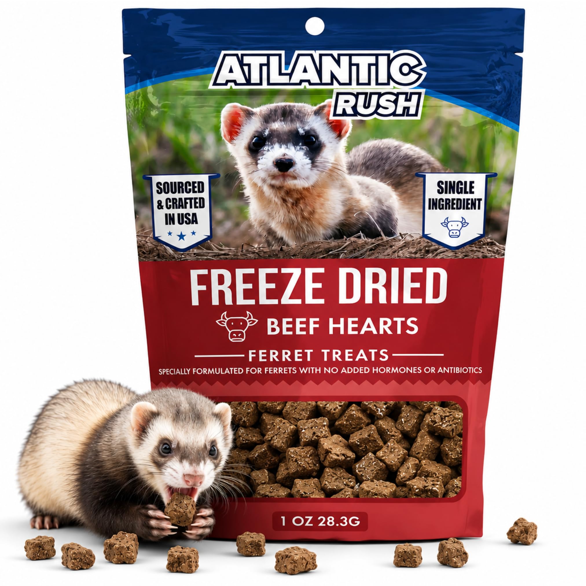 Freeze Dried Small Pet Treats - Resealable Bag of Treats for Ferrets - Ferret Snacks - Single Ingredient Ferret Food With No Preservatives Or Fillers- Small Animals Treats (1oz, Beef Heart)