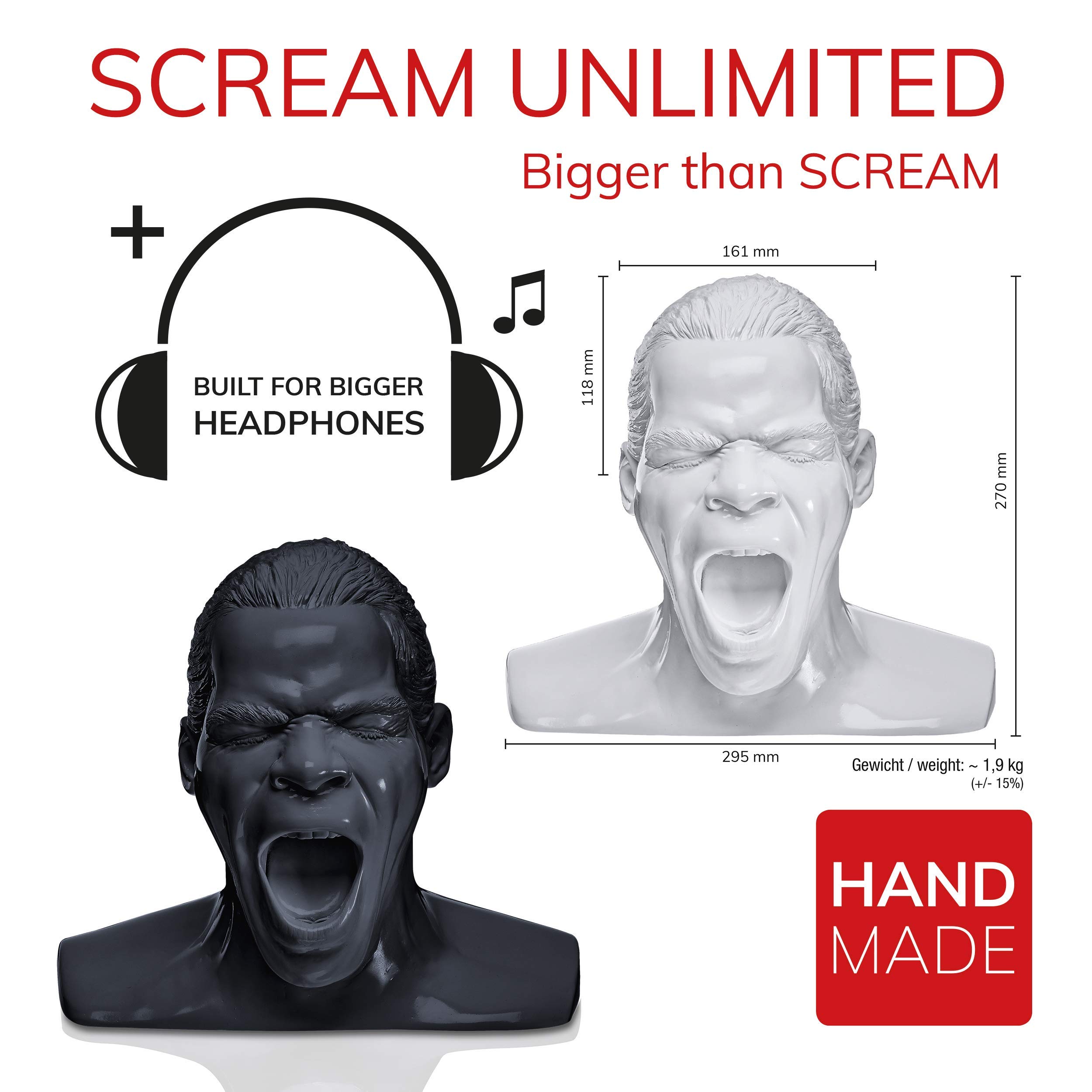 Oehlbach Scream Unlimited - Kopfhörerständer in Form des legendären Oehlbach-Kopfes - Optimale Aufbewahrung von größeren Over-/On-Ear Kopfhörer Handmade - weiß