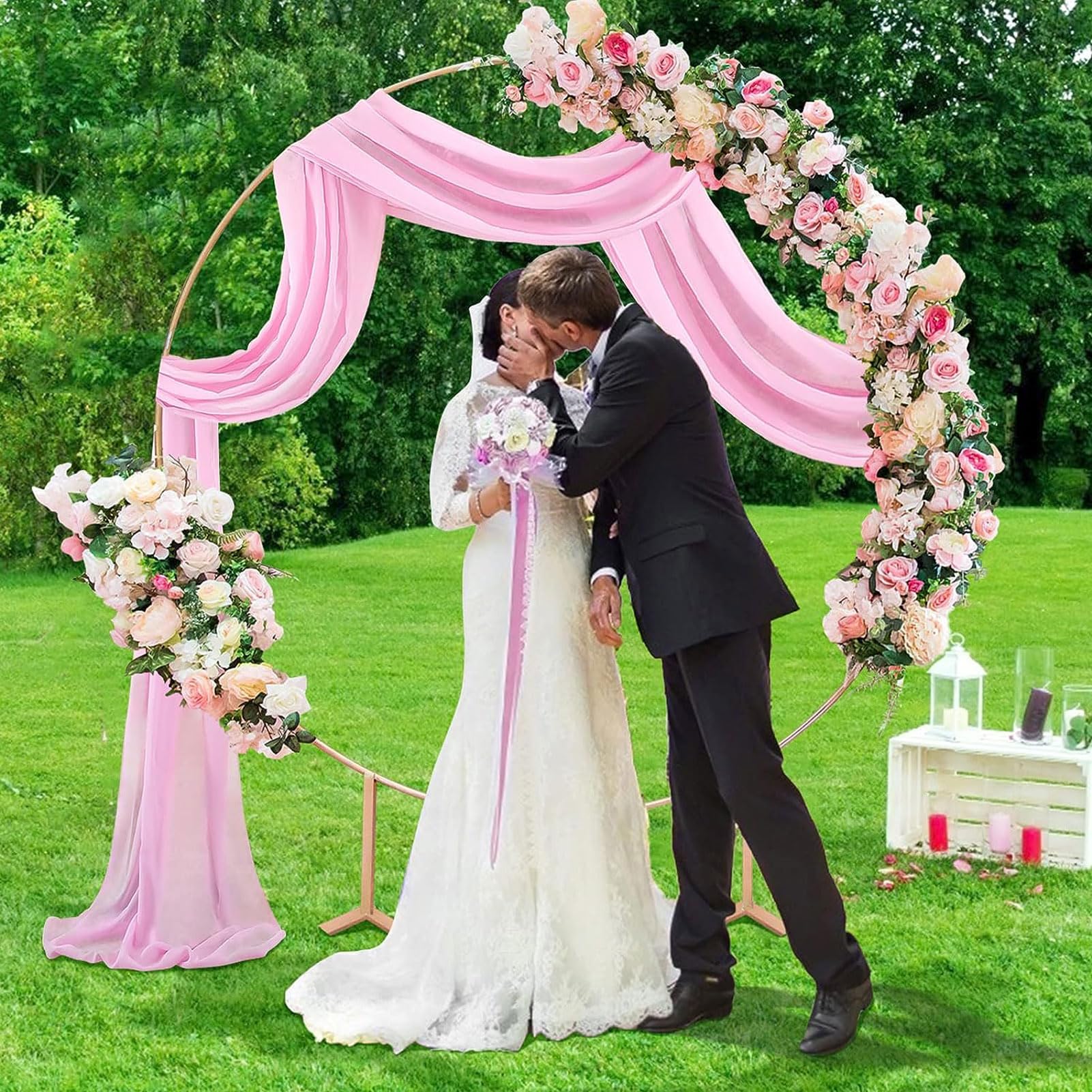 HUHJYUGE Lot de 1 Mariage Arche Tenture, Mariage Voilage Drapés en Mousseline Elastique, Elégant Romantiques Transparent Tissu Rideaux Decor, pour Déco Fête Cérémonie Rideaux (18 600cm)