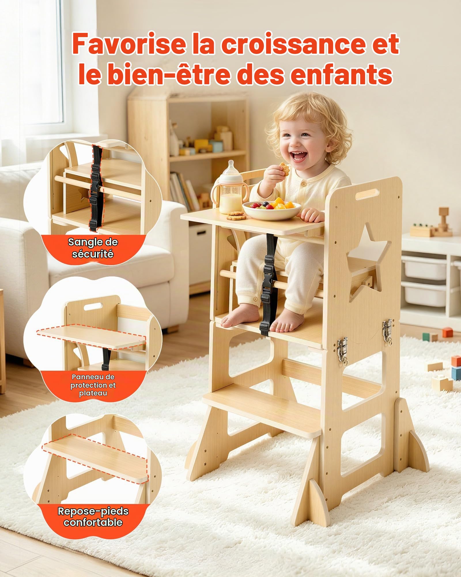 VEVOR Tour d'apprentissage en Bois 6 en 1 pour Enfants de 1 à 5 Ans