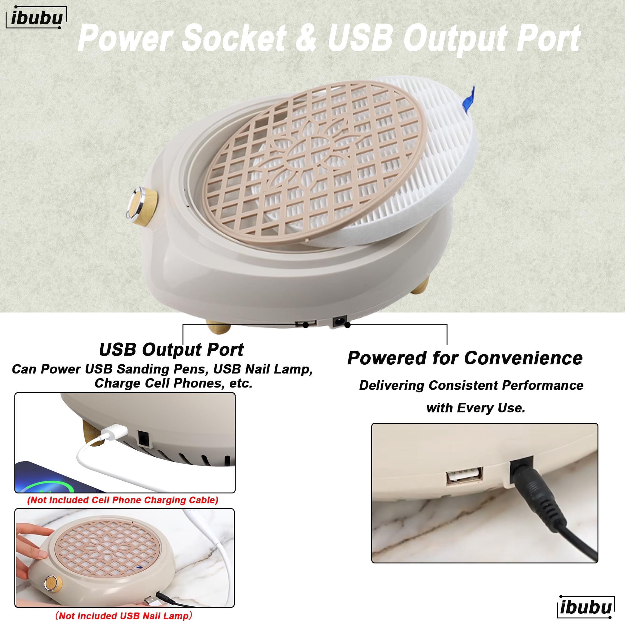 ibubu Aggiornamento Piccolo Nail Dust Collector Potente Unghie Aspiratore di Polveri Aspirapolvere Ventilatore Nail Tech Nail Salon Estrattore di Polvere Acrilico Con Filtro Riutilizzabile E 10pcs