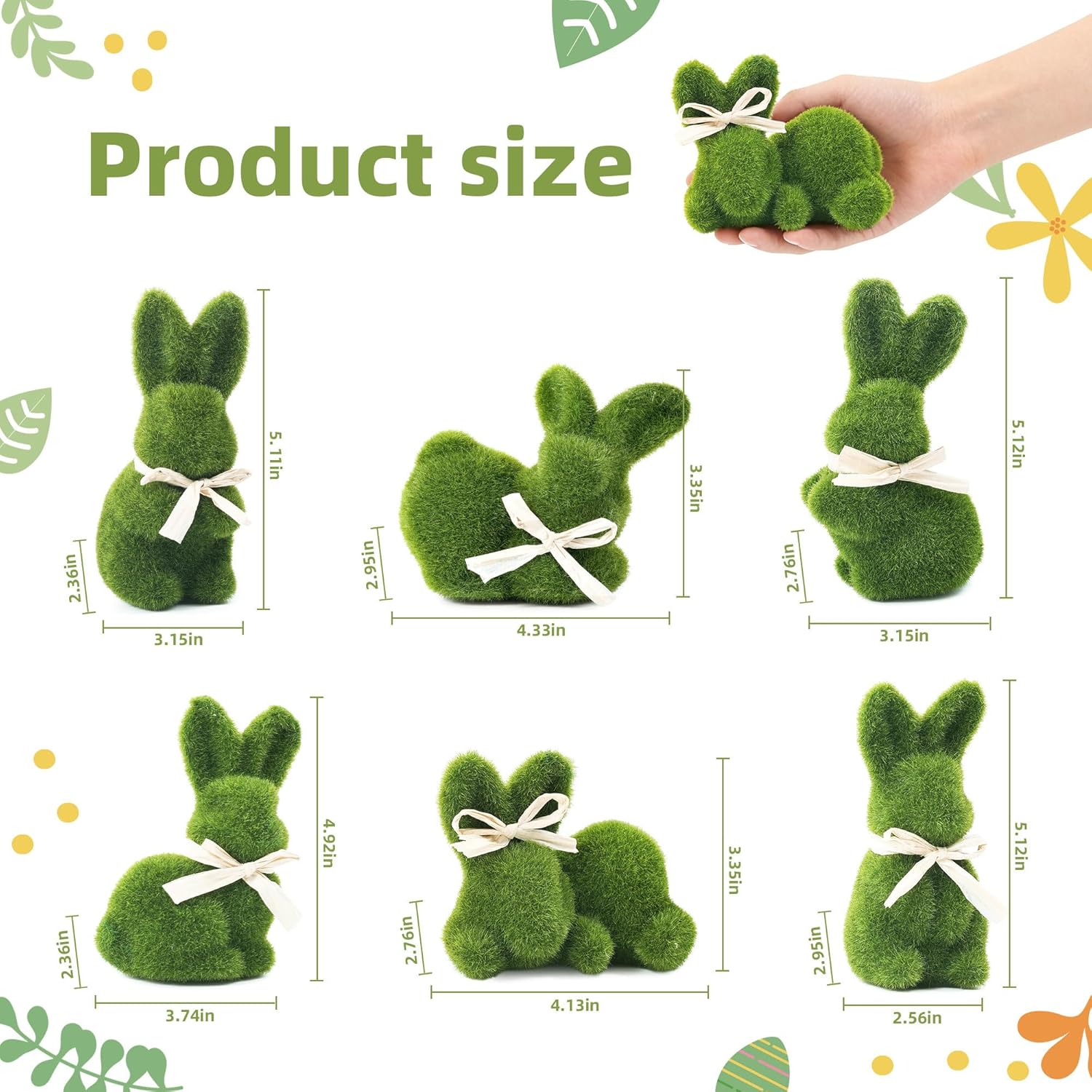 naturevibe 5 Inches Moss Easter Bunny Home Decor, Set of 12 Artificial Moss Rabbit for Easter Decorations,Cute Bunny Figurines as Spring Decor - Image 2