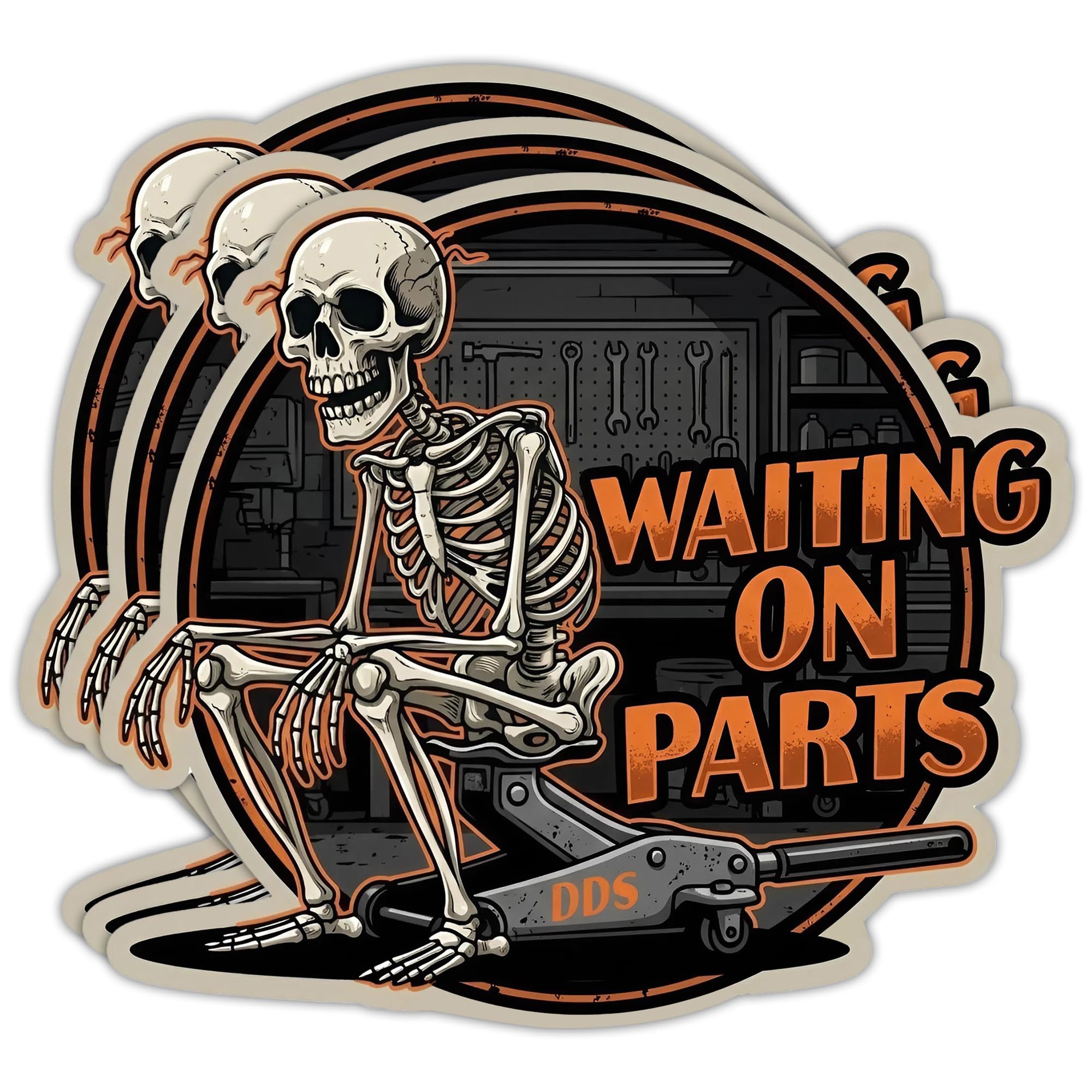 Stickers humour de mécanicien squelette pour en finir avec les outils perdus en atelier x3