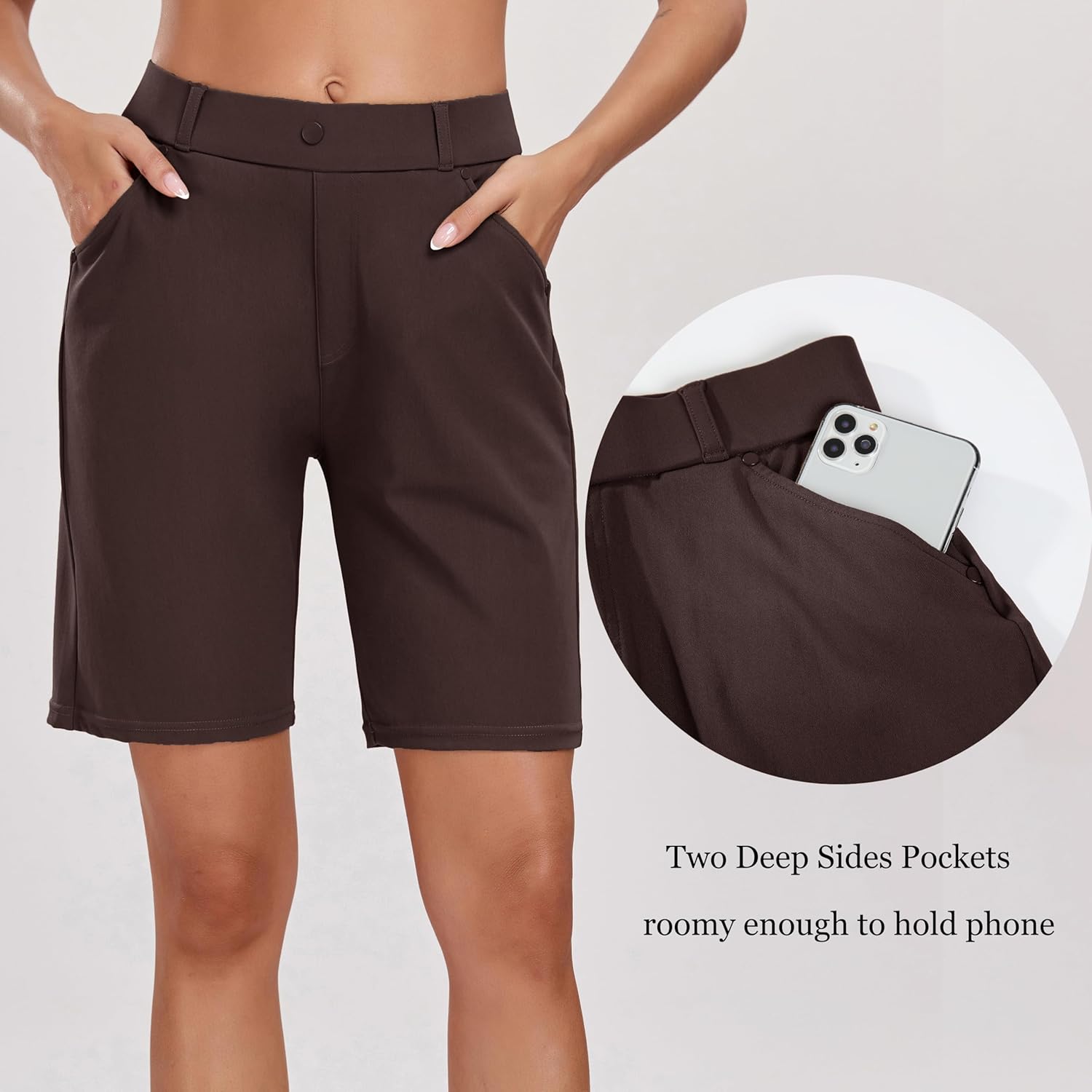 Oalka Women's Bermuda Shorts Work Casual 8" Stretchy Golf Walking Shorts Knee Length - Image 5