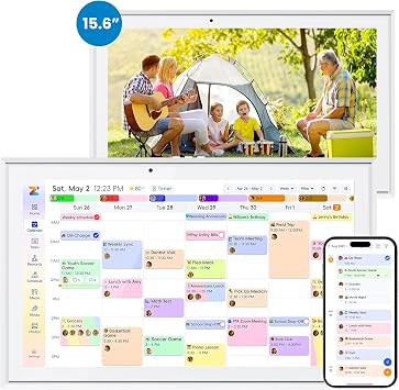 15.6" Smart Digital Calendar, Touchscreen Family Planner, No Subscription Required, 32GB, Multi-User Sync, Wall/Desk Mountable with Magnetic Accessories, Gifts for Mom Dad