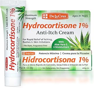 De La Cruz 1% Hydrocortisone Cream - Maximum Strength - Topical Anti Itch Hydrocortisone Cream with Aloe Vera and Moisturizers for Dry Skin, Redness, Dermatitis, Eczema and Rashes - 1 OZ (28g)
