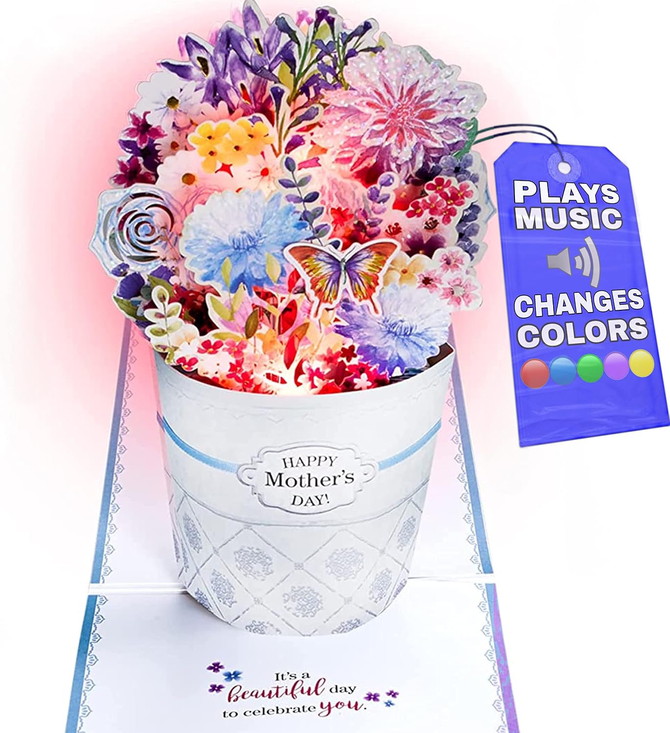 LIGHTS & MUSIC Flower Bouquet Pop Up Mothers Day Card – Sings YOU'RE MY BEST FRIEND, Mothers Day Card for Wife, Happy Mothers Day Card from Husband, Mothers Day Card from Daughter, 1 Mothers Day Card