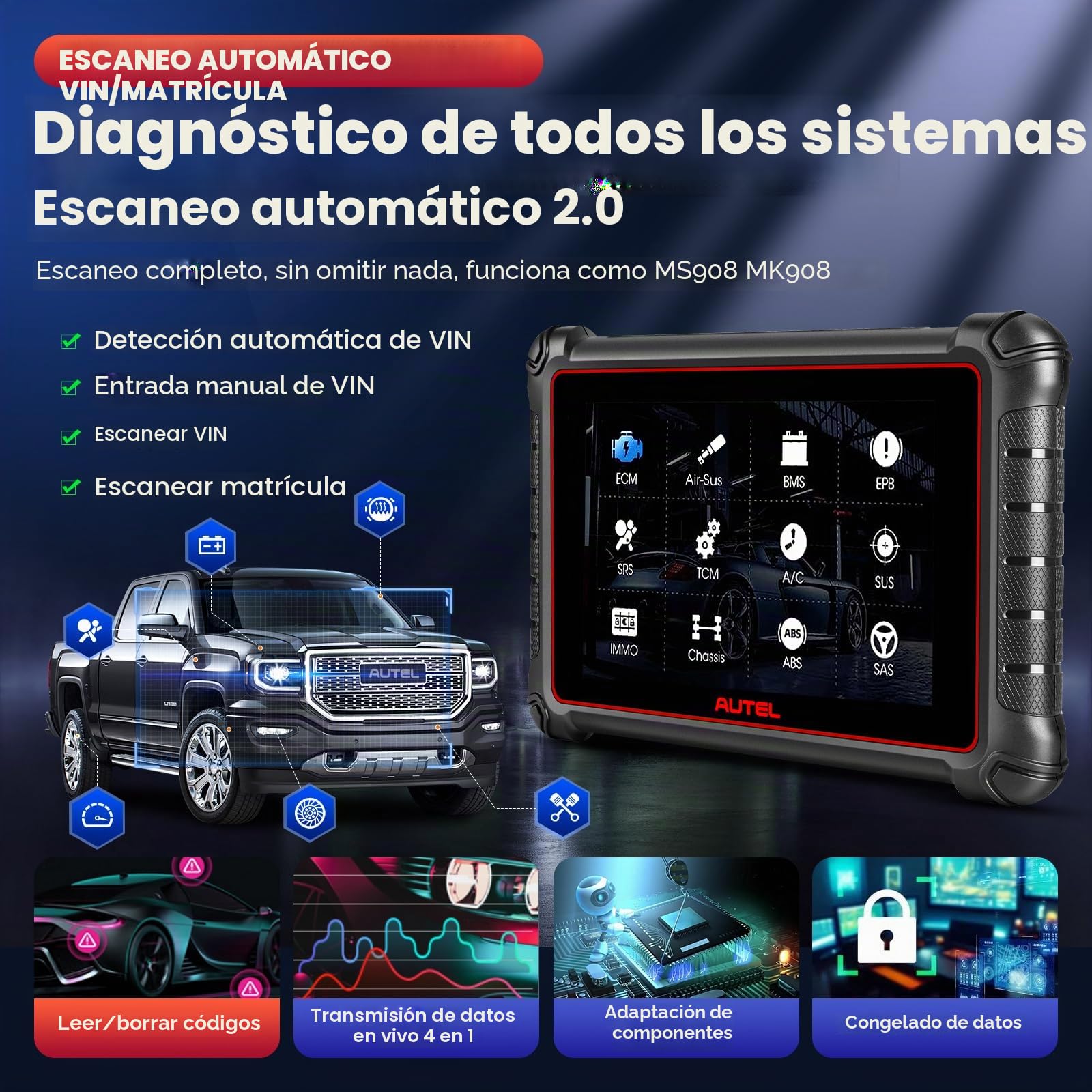 Autel MaxiPRO MP900 Diagnosis, Codificación ECU como MP900BT MS906 Pro | 3K+ Pruebas Activas, 40+ Servicios, CAN FD & DOIP, Impresión WiFi, 2026 Más Reciente MP900E MP900E Kit MK900 MX900 MK808S