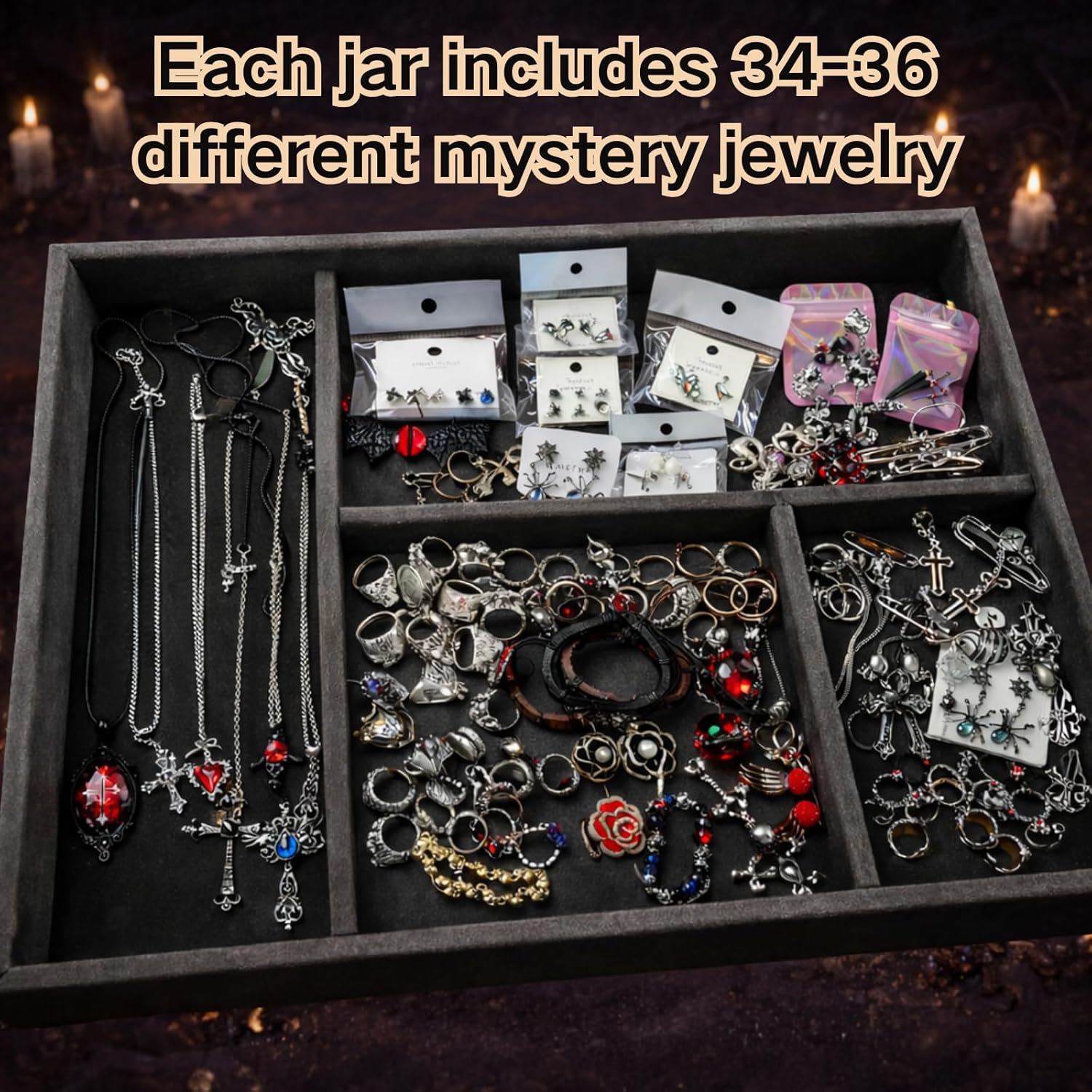Gothic Mystery Jewelry Jar Witchy Jewelry Gift Set Surprise Jewelry Set Includes Necklaces, Earrings, Rings, Bracelets, Brooch for Unique Anniversary Birthday Friendship - Image 4