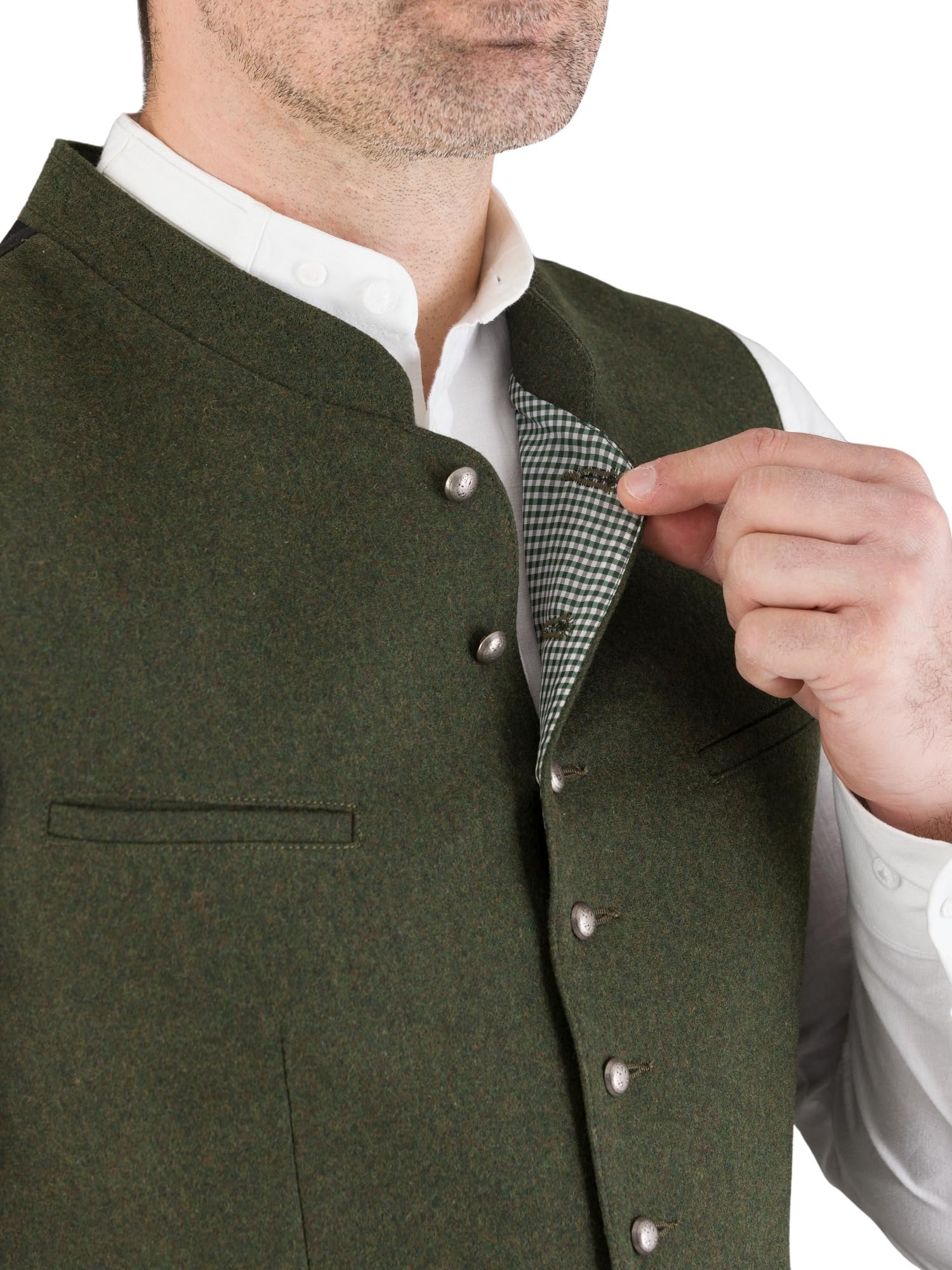 Hammerschmid Trachtenweste Max oliv ohne Ärmel, klassische Lodenweste für Herren, elegantes Gilet für Männer, grün