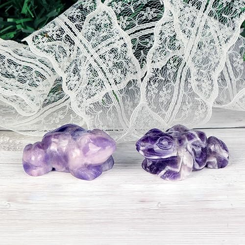 Miniatura 4 de SMQ Rana de cristal de 2 pulgadas, figura de amatista natural, decoración de estatua tallada a mano, animal de piedra curativa con caja de regalo