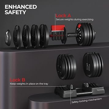 Yaheetech Adjustable Dumbbell & Barbell, Quick-Adjust Dumbbells Black & Red